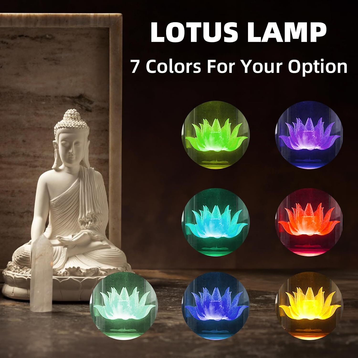 1 Pair 7 Color LED Lotus Lamp Lights - Lotus Lights with Adjustable Switch for Buddhist Occasions, Meditation Buddhist Supplies(11 Inch)