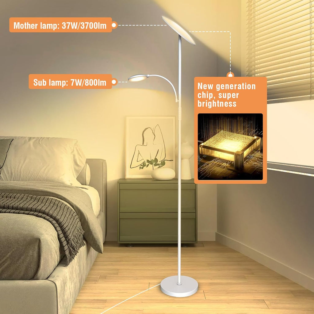 Marctronic White Floor Lamps for Living Room, 44W/4500LM Super Bright 2 in 1 LED Floor Lamp with Remote, Stepless Dimmable, 69" Tall Standi…