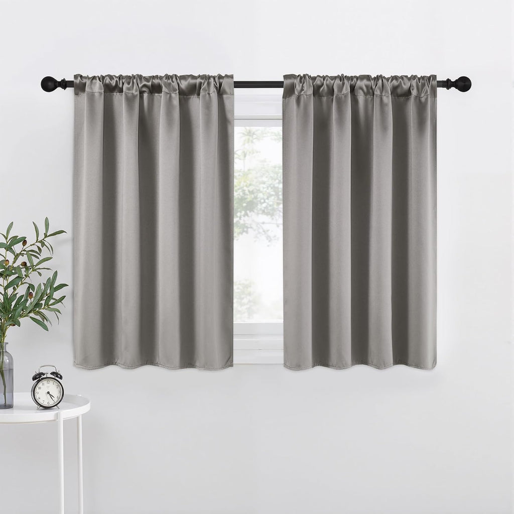NICETOWN Room Darkening Cafe Satin Curtains for Small Windows, 42" Wide by 36" Long, 2 Panels, Chrome Gray, Rod Pocket Privacy Blackout…