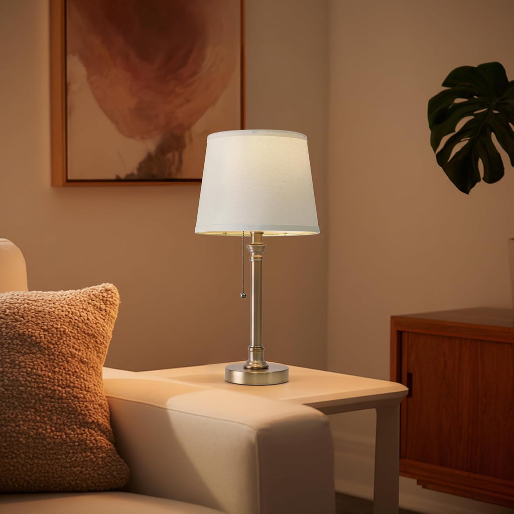 Oneach 19.5” Warm Gold Table Lamps Set of 2, Pull Chain Switch Bedside Table Lamps, Modern Nightstand Lamp with Linen Shade, Small Desk…