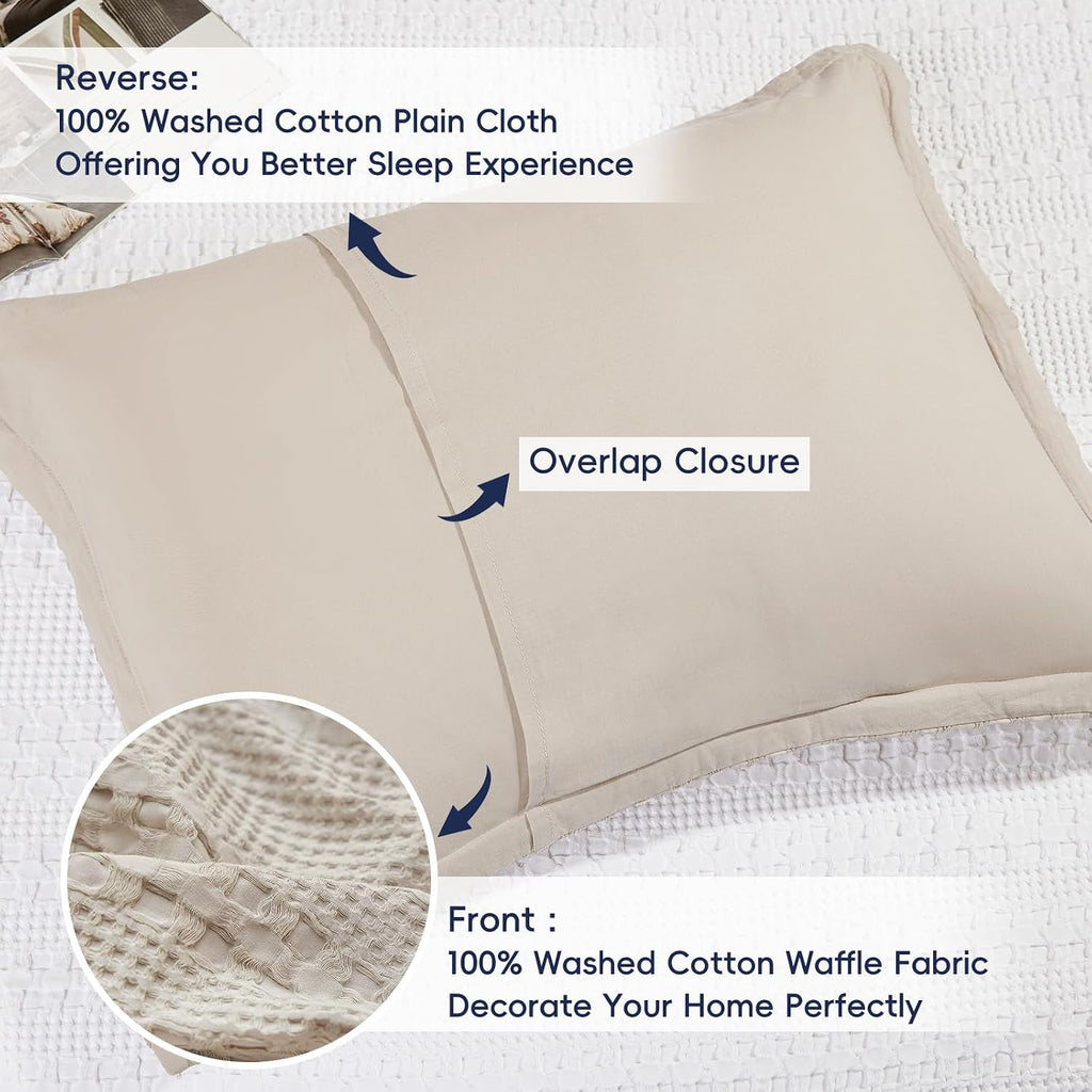 Phf 100% Cotton Ruffle Waffle Pillow Shams King Size, 2 Pack 20" x 36" Soft Skin-Friendly Pillowcases, No Filling, Aesthetic Home Decor, Br…