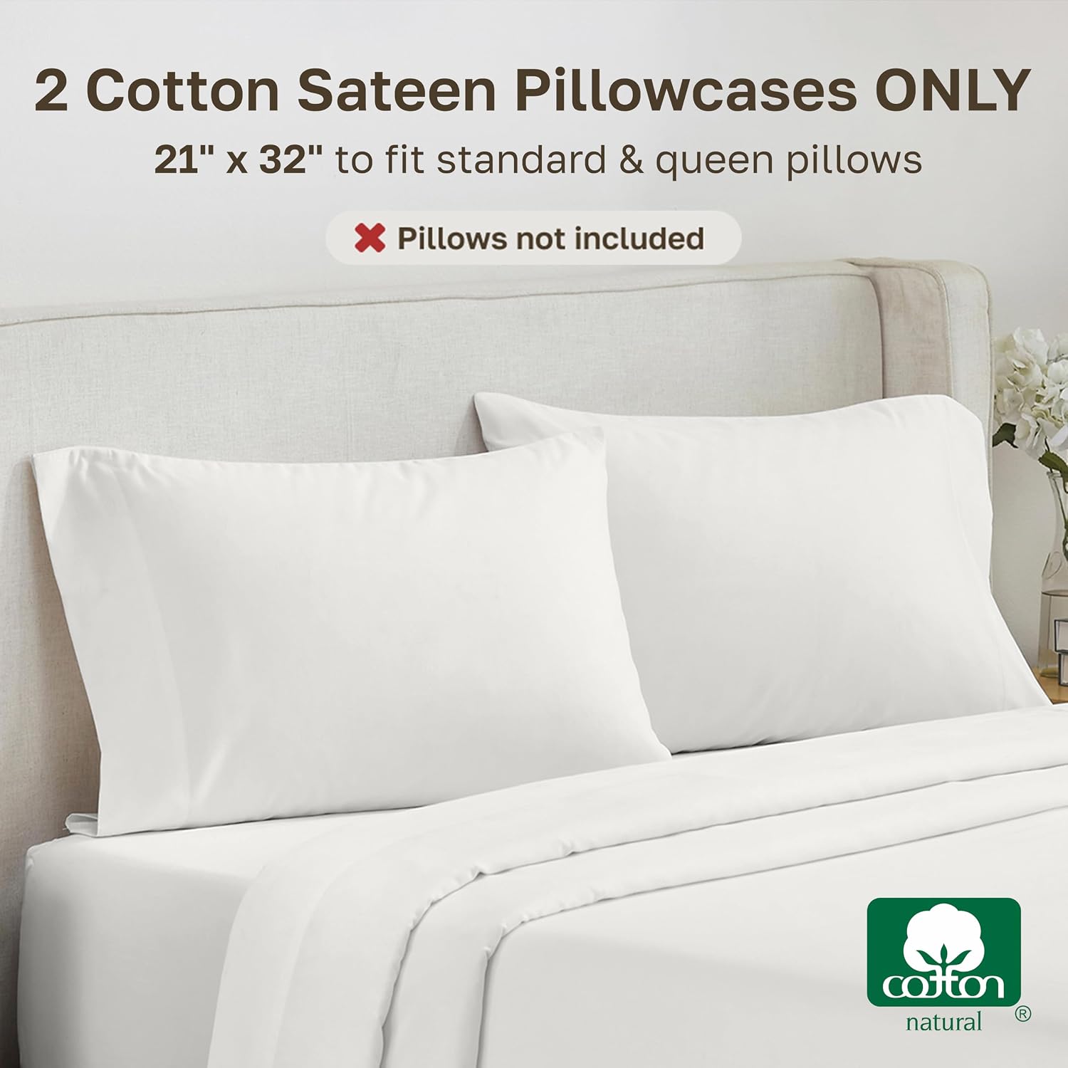 California Design Den 100% Cotton Pillow Cases Queen Size Set of 2 - Soft and Silky 500 Thread Count Sateen, Smooth and Comfortable with…
