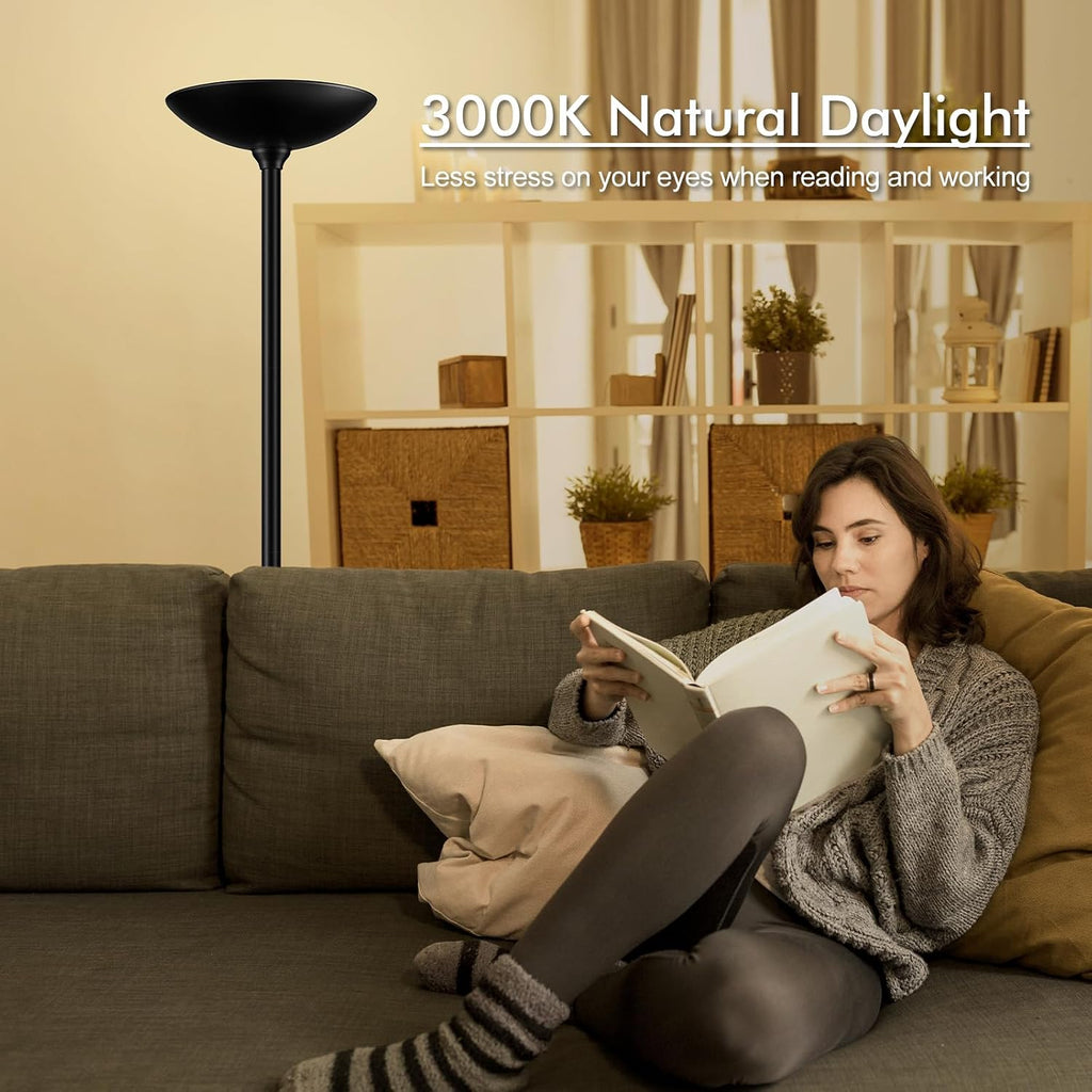 Home 30W Torchiere Floor Lamp - 3600LM Super Bright LED Floor Lamp, 71 Inch Stepless Dimmable Standing Lamp with 3000K Lighting, Rotary Swi…