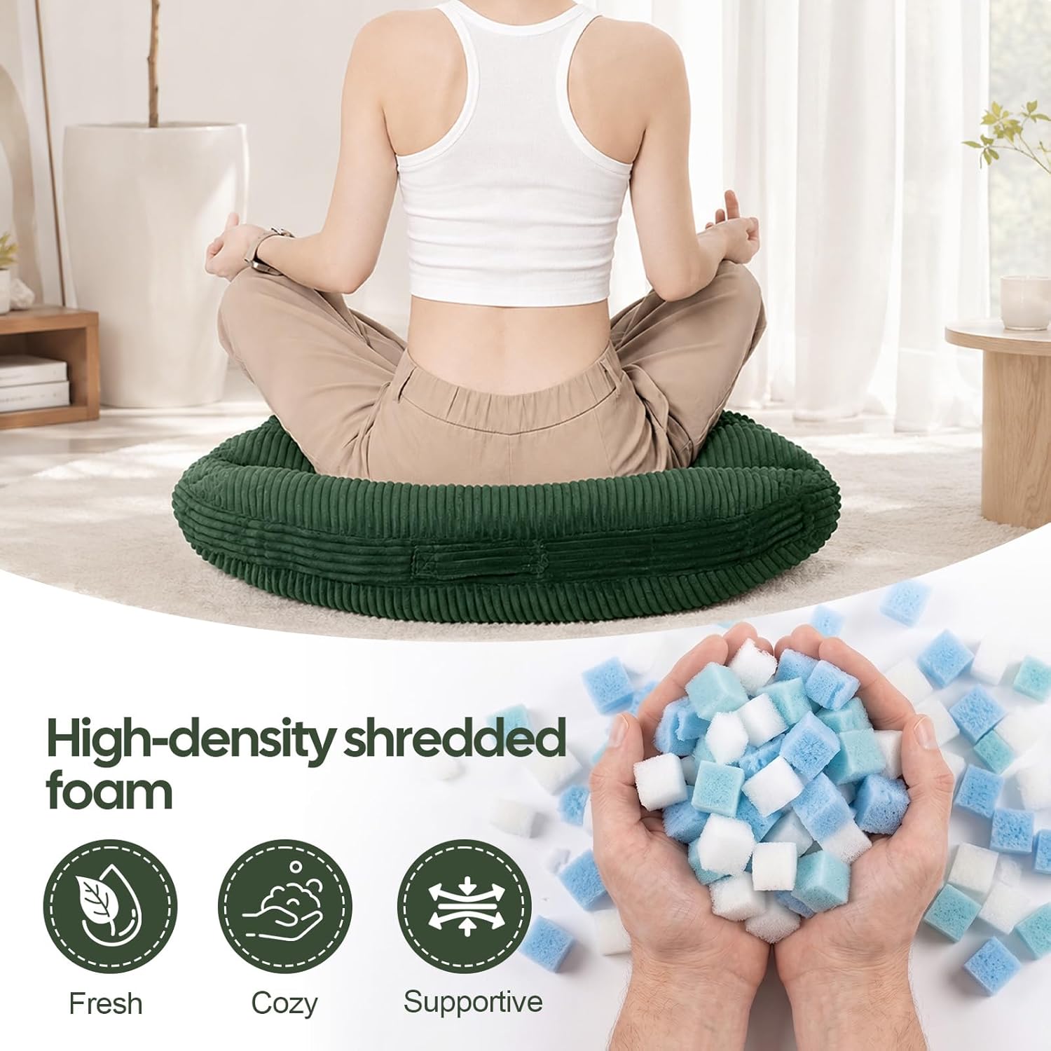 Meditation Cushion, Extra Large Floor Pillow Cushion for Adults, Round Tufted Japanese Meditation Pillow for Tatami Living Room, Yoga…