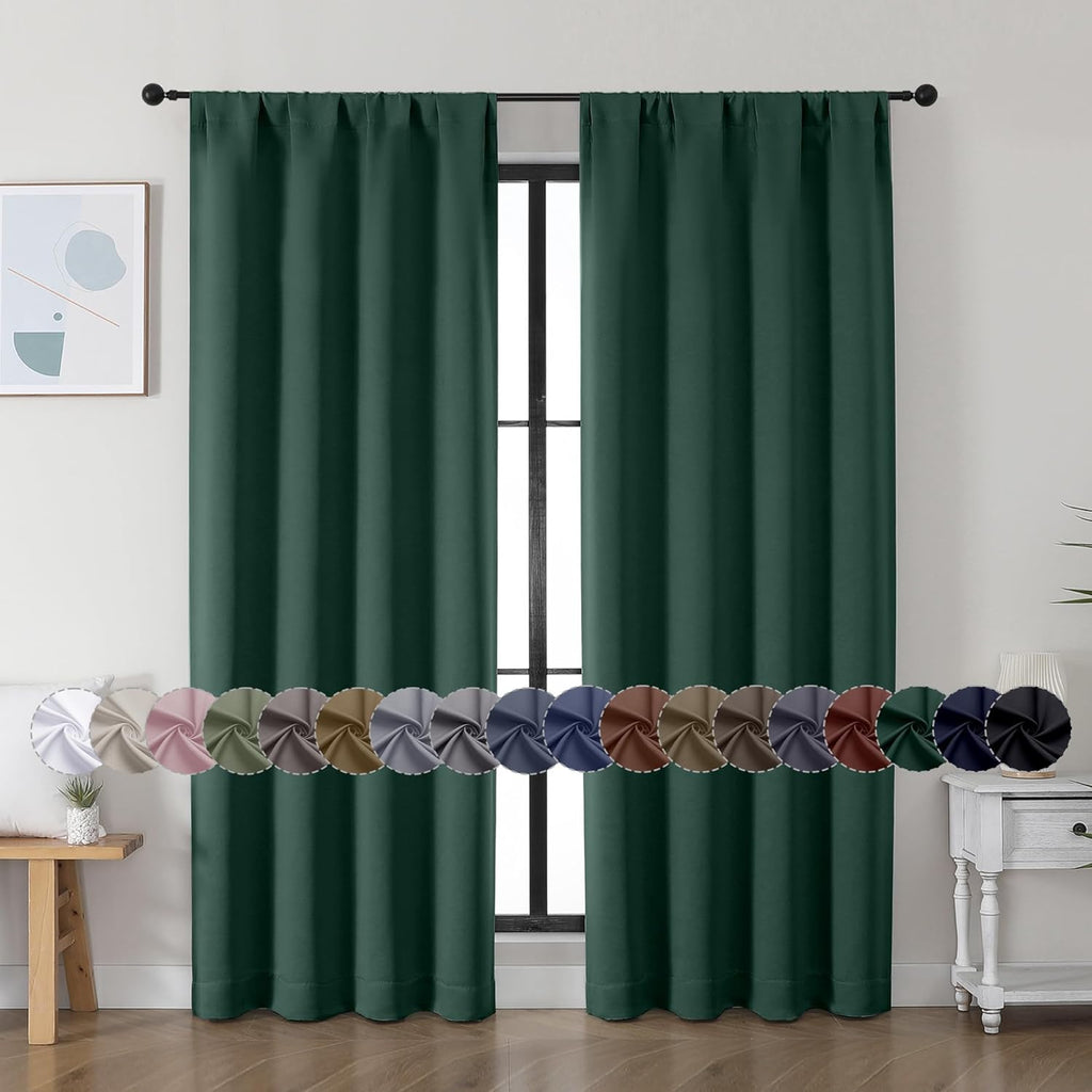 Simplebrand Ava Ever Green Blackout Curtains for Bedroom, 72 Inch Length, 2 Panels Set, Thermal Insulated, Rod Pocket, Window Curtains for…