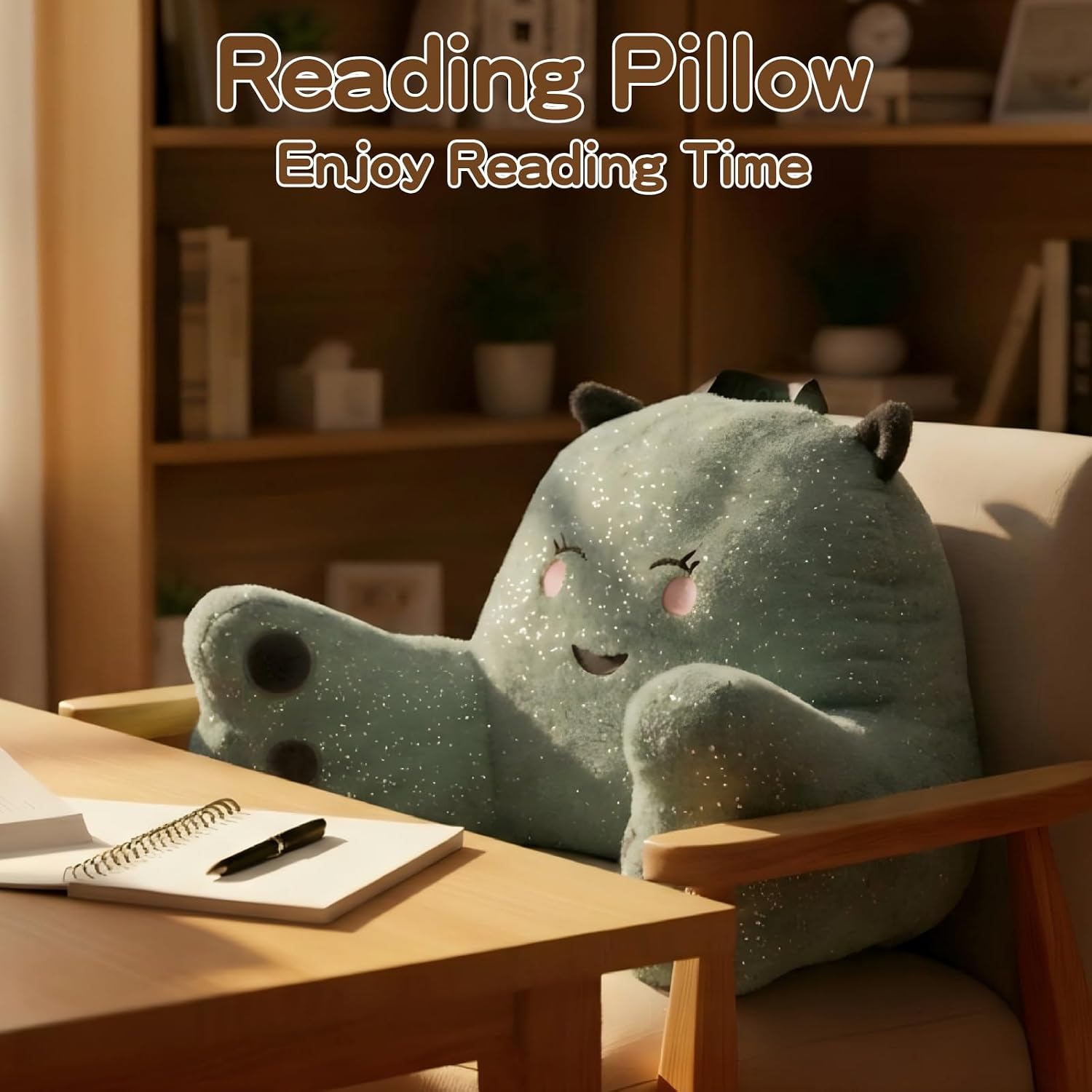 Ajicong Reading Pillow for Sitting in Bed Couch Teens/Adult, Back Rest Pillow for Sitting Up in Bed with Shredded Memory Foam, Includes Arm…