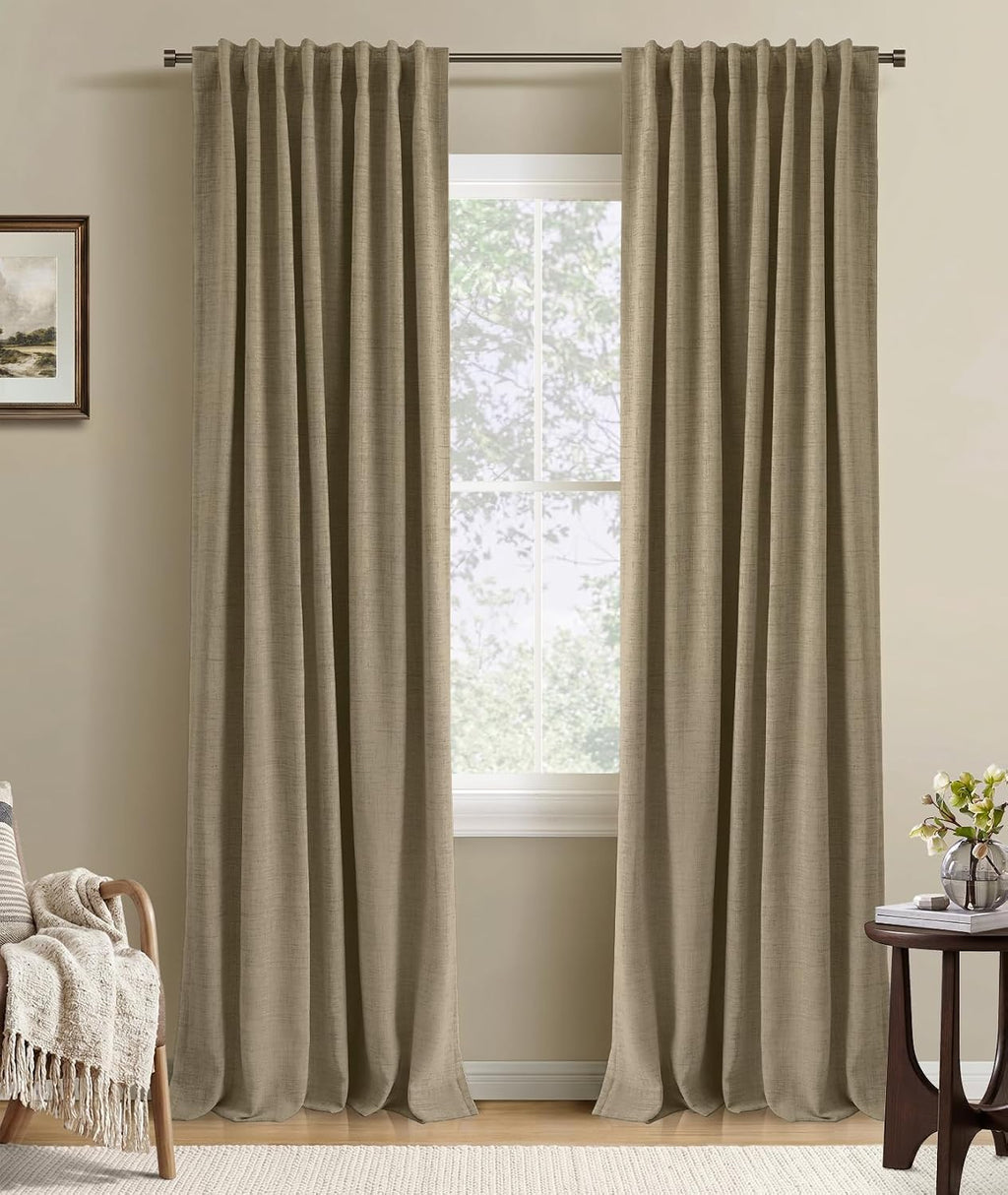 Inovaday 100% Blackout Curtains 90 Inches Length 2 Panels Set, Back Tab/Rod Pocket Linen Black Out Curtains for Bedroom, Thermal Insulated…