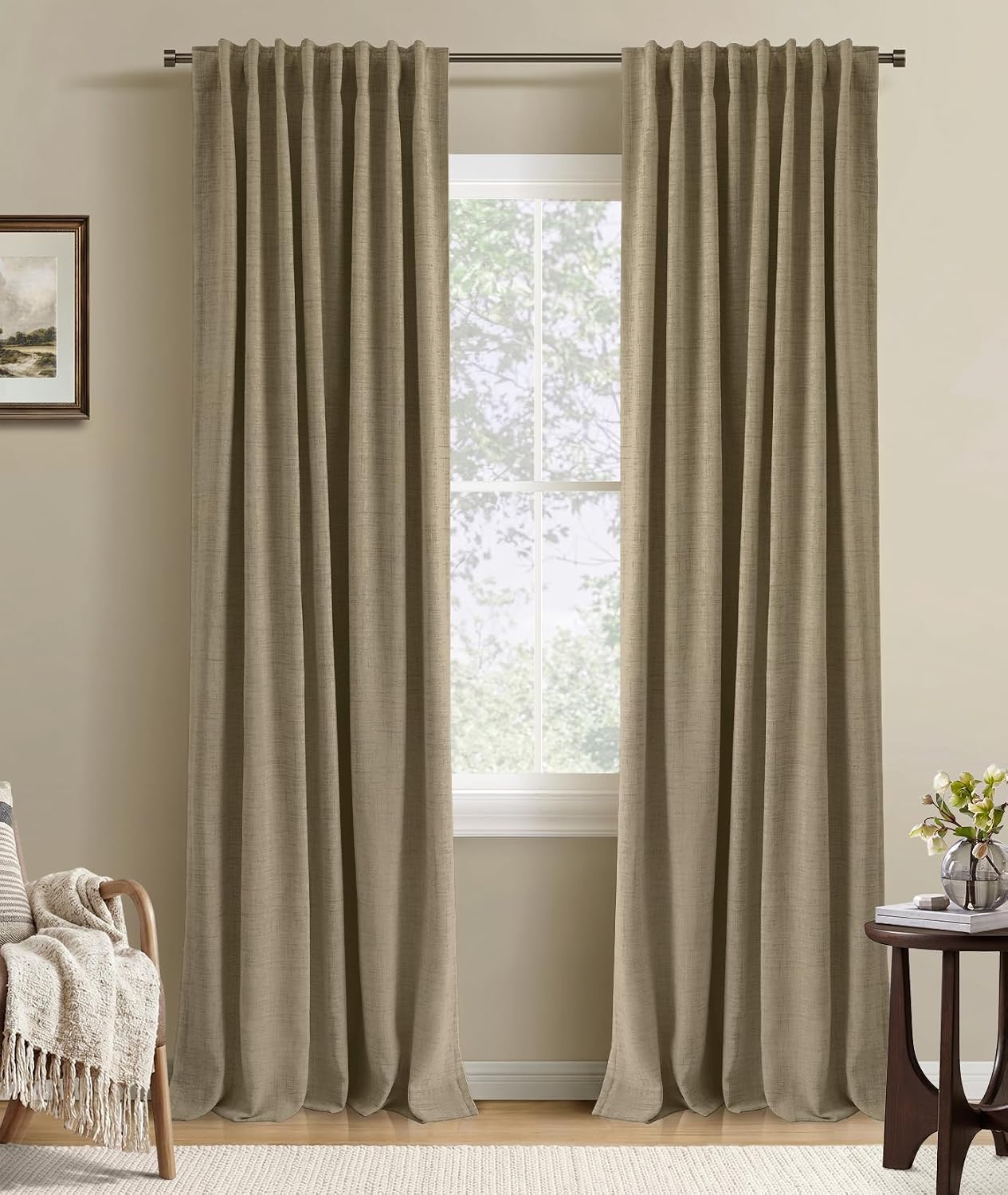 Inovaday 100% Blackout Curtains 84 Inches Length 2 Panels Set, Back Tab/Rod Pocket Linen Black Out Curtains for Bedroom, Thermal Insulated…