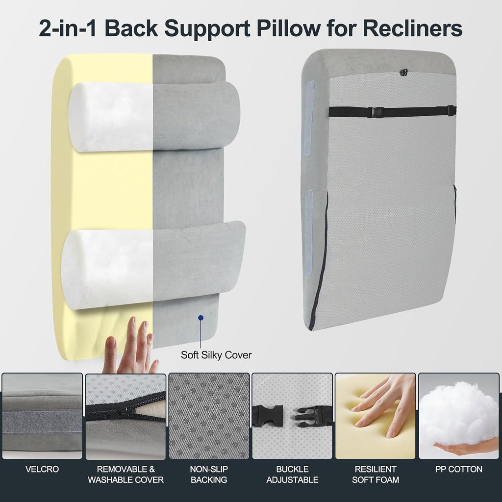 2-in-1 Neck & Lumbar Support Pillow with Adjustable Height and Ergonomic backrest Design, Suitable for recliners, Sofas, high-Back…