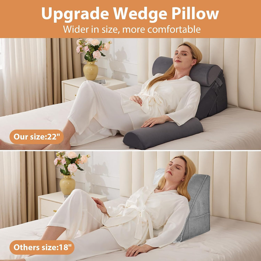 EnjoyaBetterLifeFromHere BIEEZZK 4PCS Wedge Pillow Set for After Surgery, Back Pillow for Bed Sitting up, 9&12inch Adjustable Memory Foam B…