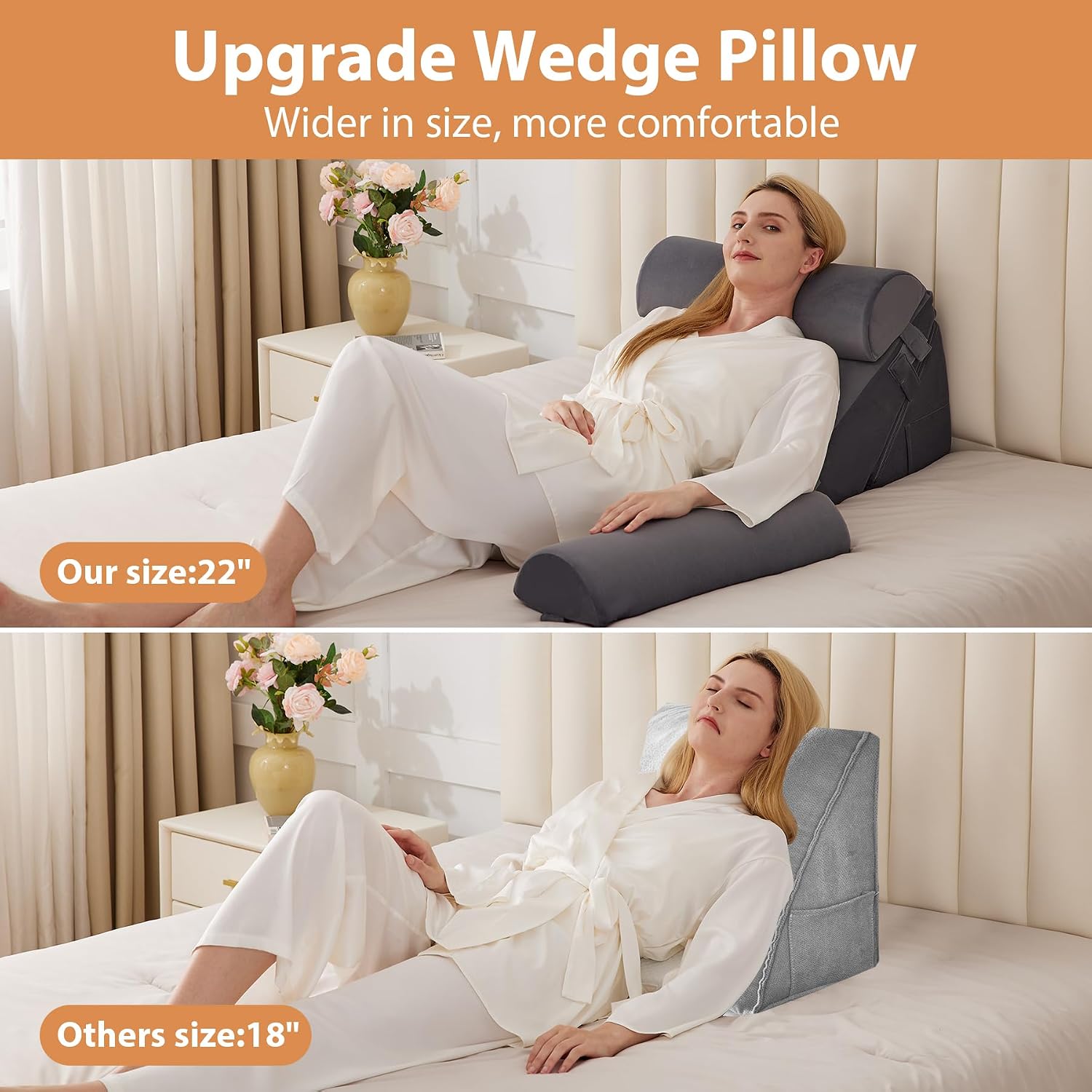 EnjoyaBetterLifeFromHere BIEEZZK 4PCS Wedge Pillow Set for After Surgery, Back Pillow for Bed Sitting up, 9&12inch Adjustable Memory Foam B…