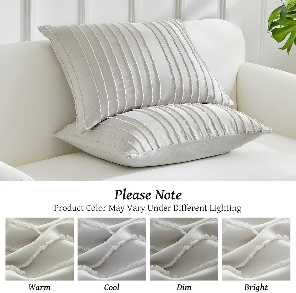 Warmdern Light Grey Striped Pillow Covers Queen Pillow Cases Soft Microfiber Stripe Pillow Cases Set of 2 Boho Tufted Stripes Textured Pill…