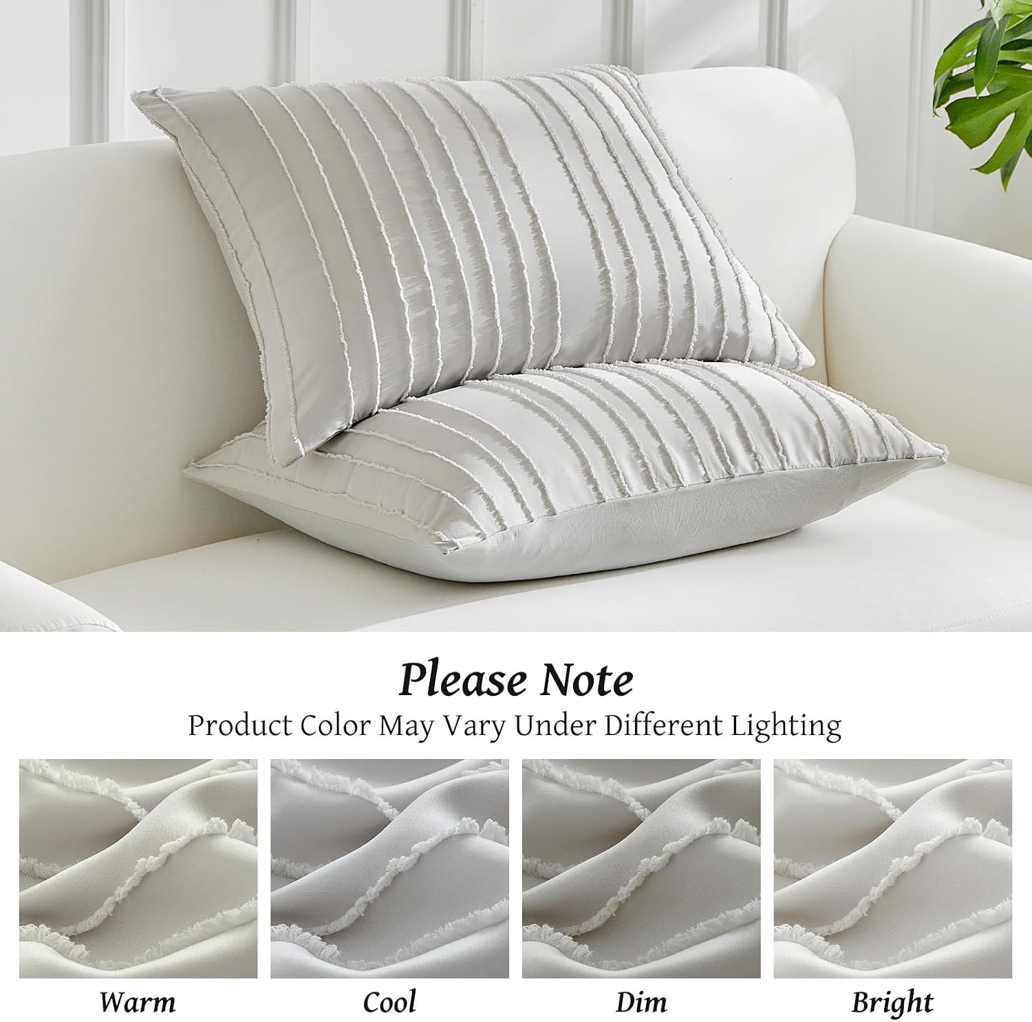 Warmdern Light Grey Striped Pillow Covers Queen Pillow Cases Soft Microfiber Stripe Pillow Cases Set of 2 Boho Tufted Stripes Textured Pill…
