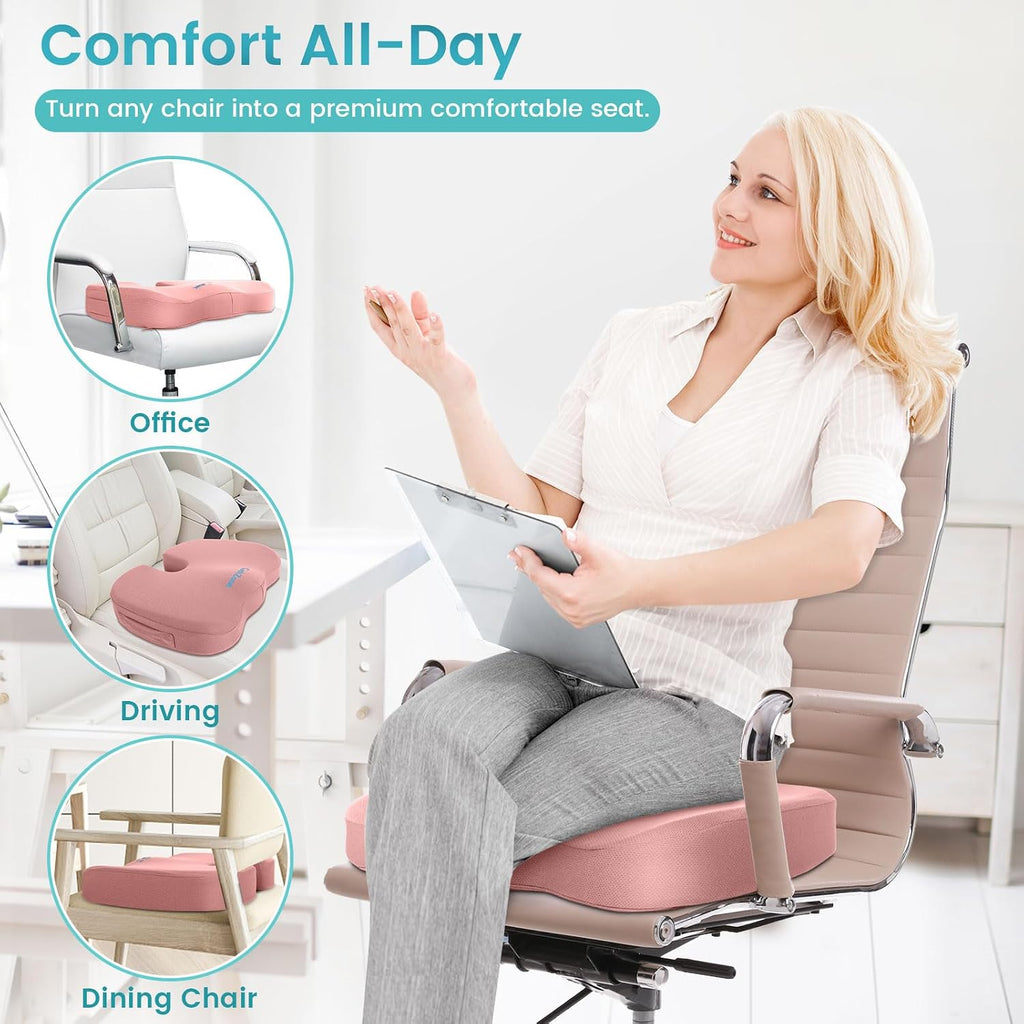 CushZone Office Chair Seat Cushion, Cooling Gel Enhanced Memory Foam Cushion for Long Sitting - Back, Sciatica, Coccyx, Tailbone Pillow - f…