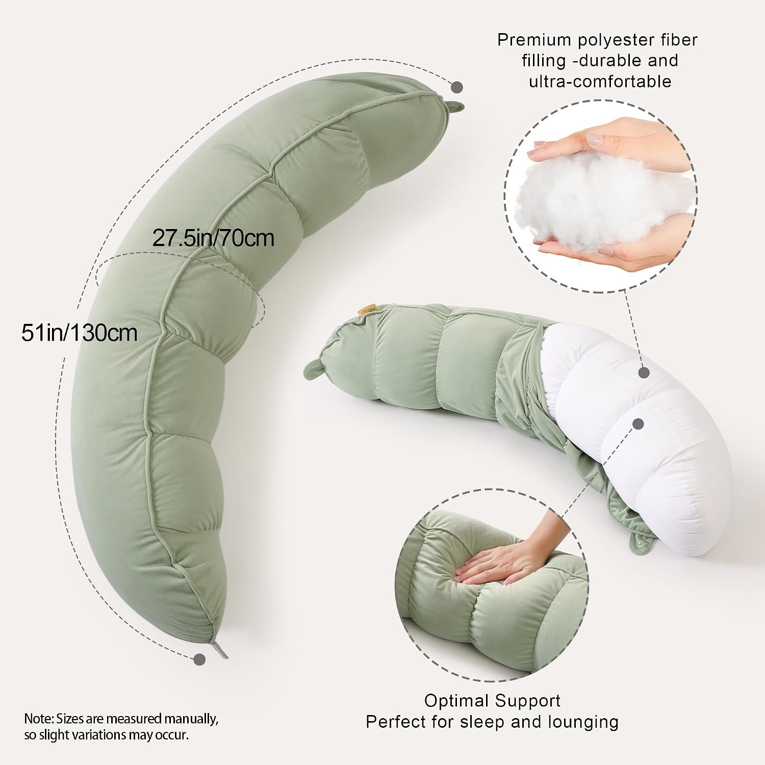 Peallow(Pat. Pend) – Long Round Body Pillow for Adults, Bolster Pillow for Sleeping, Soft and Supportive Pillow for Sleeping & Lumbar…