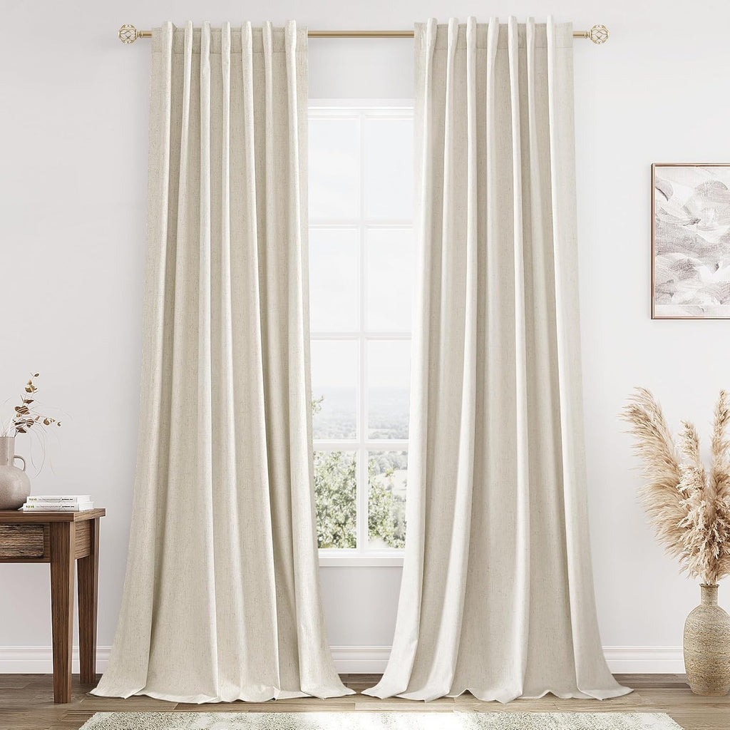 Guken 100% Blackout Linen Curtains 84 Inch Length 2 Panels Set for Living Room Bedroom Back Tab Thermal Insulated Black Out Drapes Room Dar…