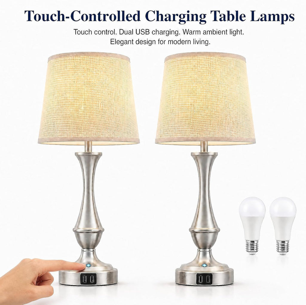 Seealle Upgraded Touch Lamps for Night Stands Set of 2 - Bedside Lamps with USB C+A, 3 Way Dimmable for Bedroom Living Room End Tables…
