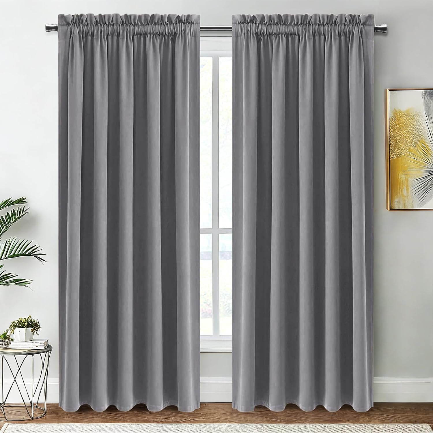 DWCN Blackout Curtains for Living Room Thermal Insulated, Energy Saving & Noise Reducing Bedroom Curtains, Grey, W 70x L 84 Inch, Set of…
