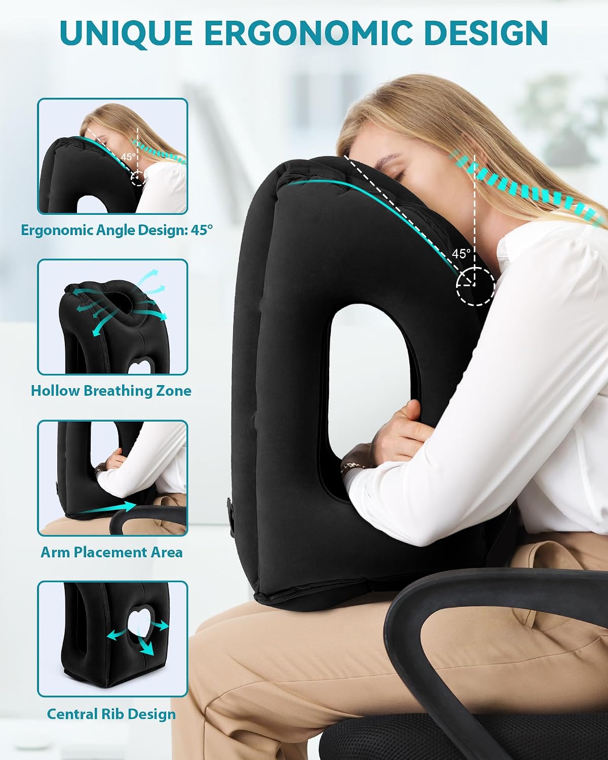Travel Pillow, Inflatable Airplane Pillow for Sleeping to Avoid Neck and Shoulder Pain, Supports Head and Chin Used for Airplane, Car, Bus…