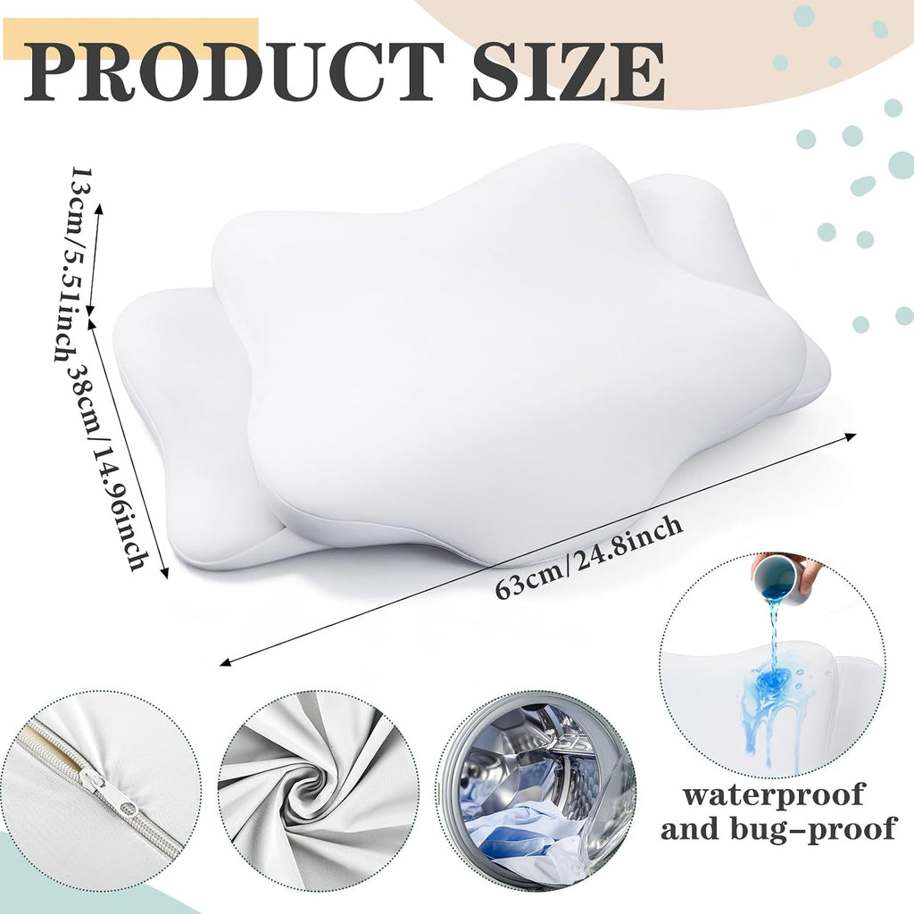 Hahafelt Waterproof Pillow Protector with Zipper Cervical Neck Pillowcase (Only Pillowcase) Cooling Ergonomic Pillow Cover for Side Back St…