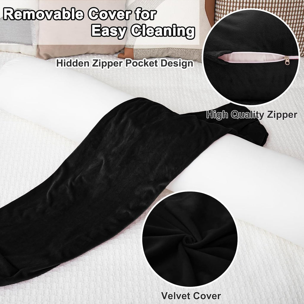 1 MIDDLE ONE Round Body Pillow for Adults, Long Bolster Pillow for Bed with Removable Velvet Cover, Decorative Tube Roll Cylinder Pillow…