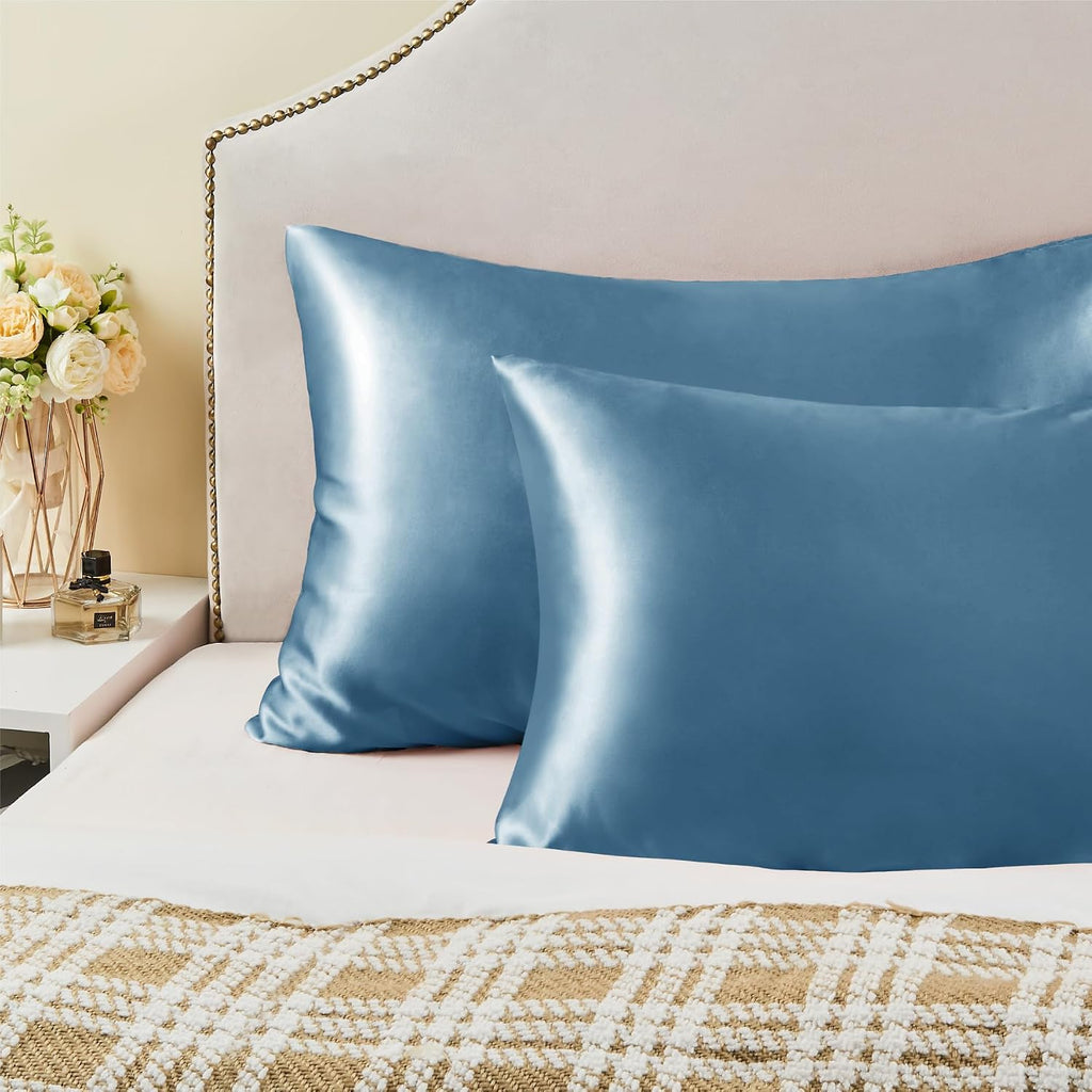 Bedelite Satin Pillowcase with Zipper, Airy Blue Pillow Cases Queen Size Set of 2, Super Soft and Cooling Similar to Silk Pillow Cases, Gif…