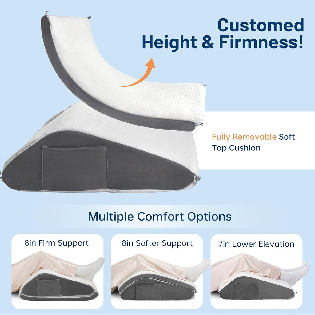Vekkia Knee Wedge Pillow for Back Sleeping, Dual-Layer Knee Pillow with Dual Handles, Adjustable Elevation Pillow for Legs Post-Surgery, Kn…