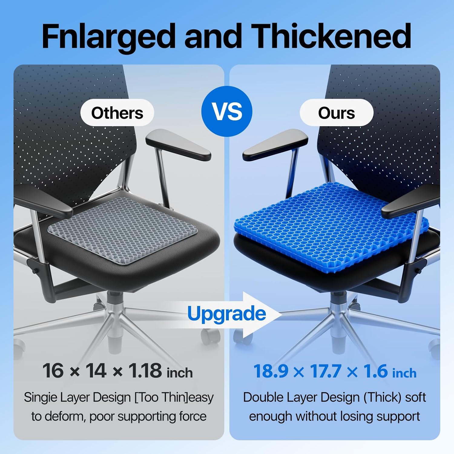 Gel Seat Cushion, Cooling seat Cushion (Super Large & Thick), Breathable Honeycomb Design Absorbs Pressure Points Seat Cushion, Gel…
