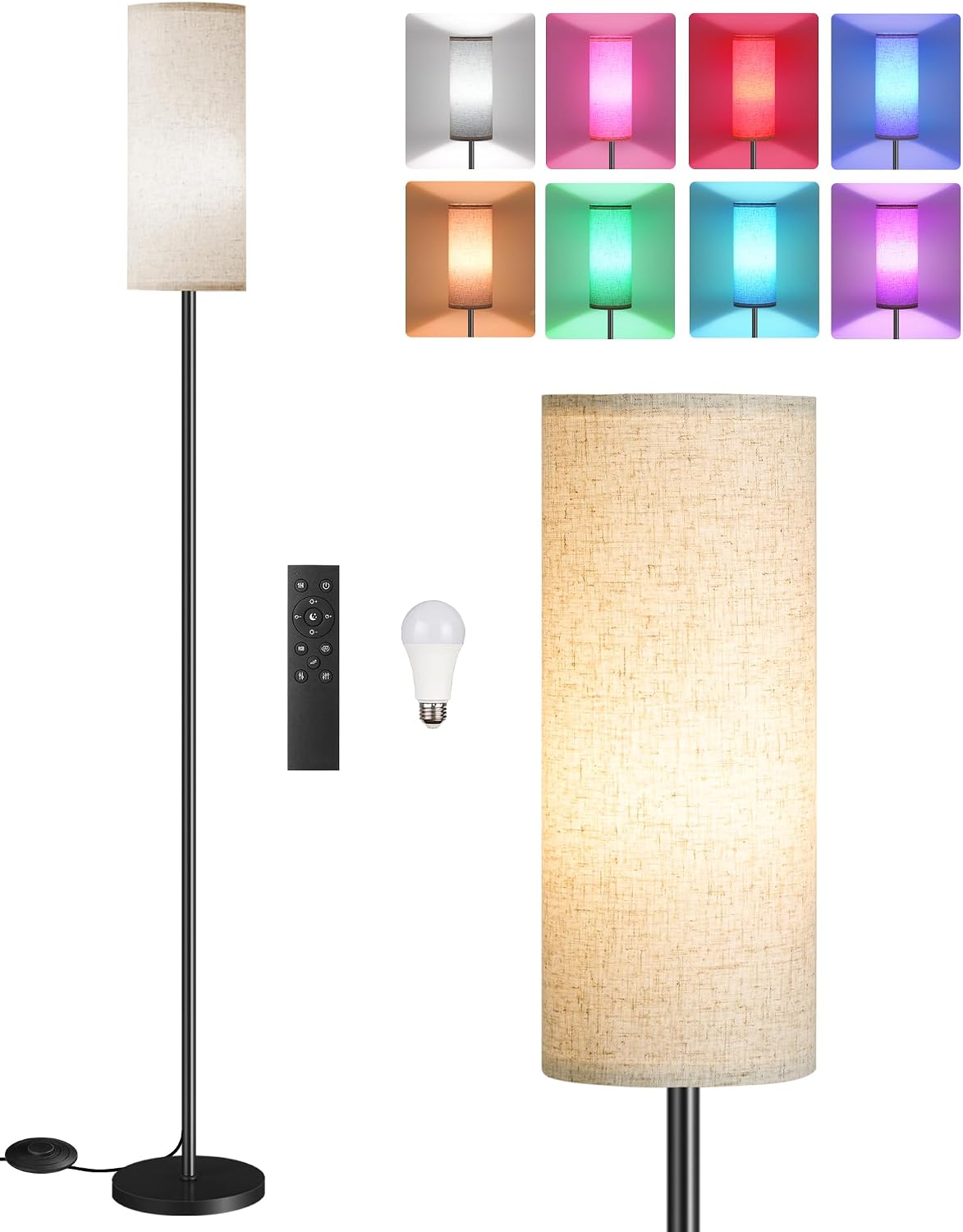 Dimmable Floor Lamp for Living Room with RGB Colors, Color Changing Ambient Lighting, Corner Standing Lamp for Bedroom - Remote, Foot…