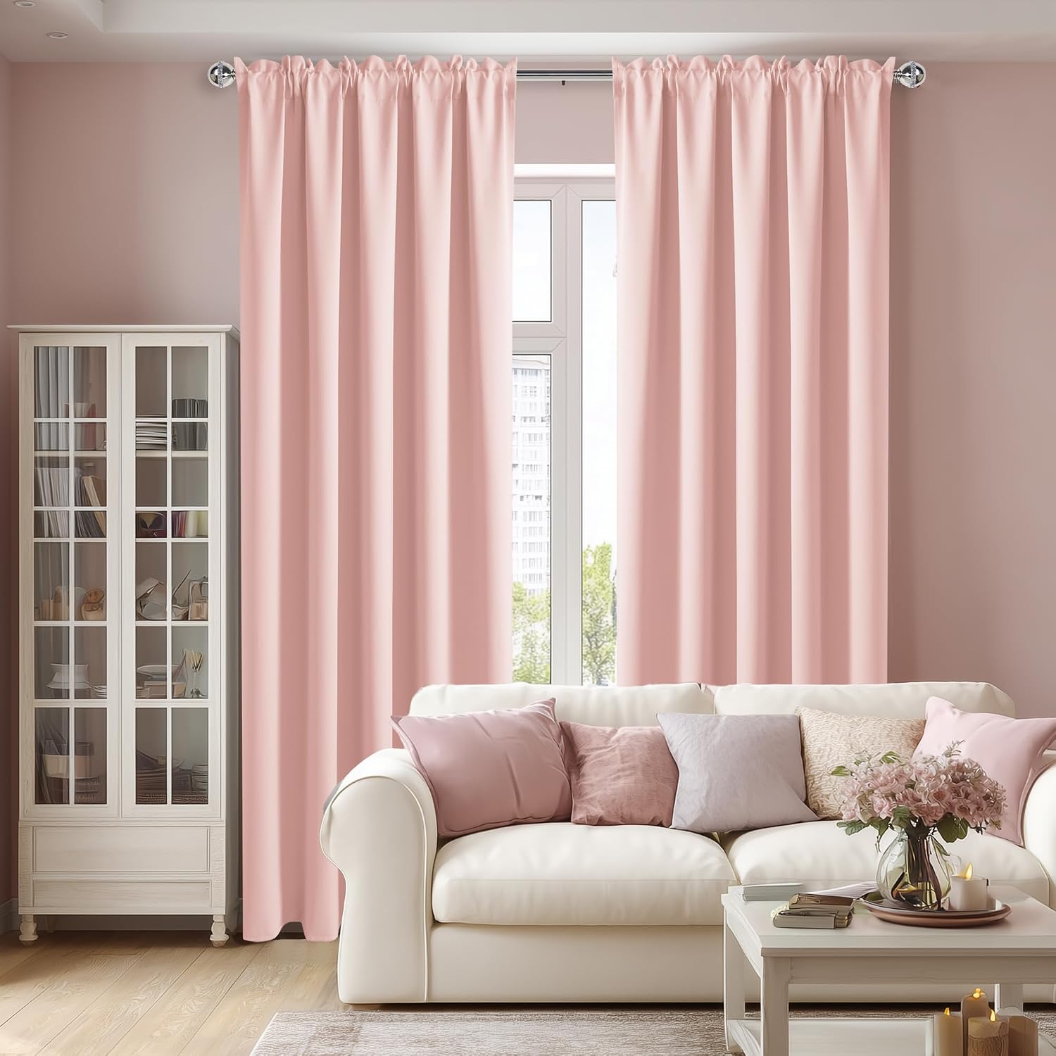 DWCN Blackout Curtains for Living Room Thermal Insulated, Energy Saving & Noise Reducing Bedroom Curtains, Blush Pink, W 70x L 84 Inch…