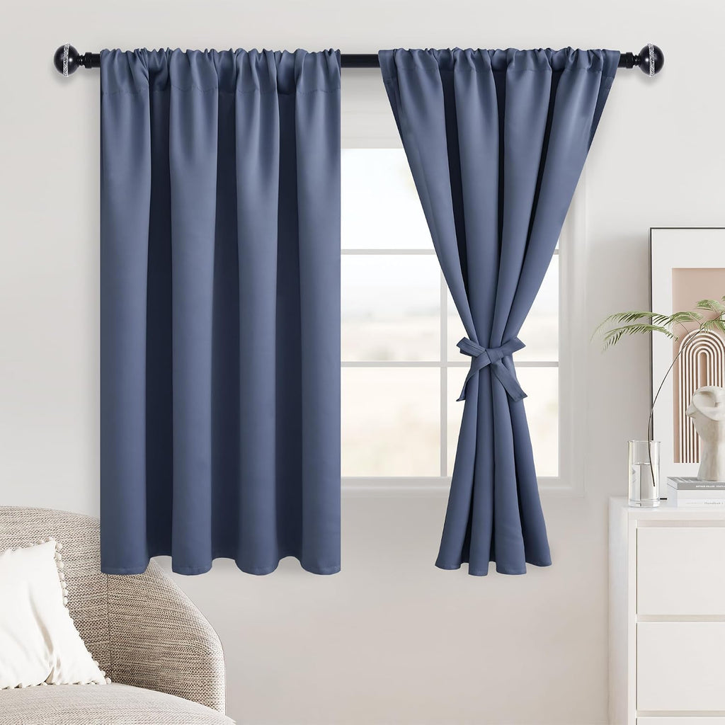 Jiuzhen Dusty Blue Blackout Curtains for Bedroom - Thermal Insulated Room Darkening Noise Reducing, 52 x 45 Inch Length Curtains for Living…