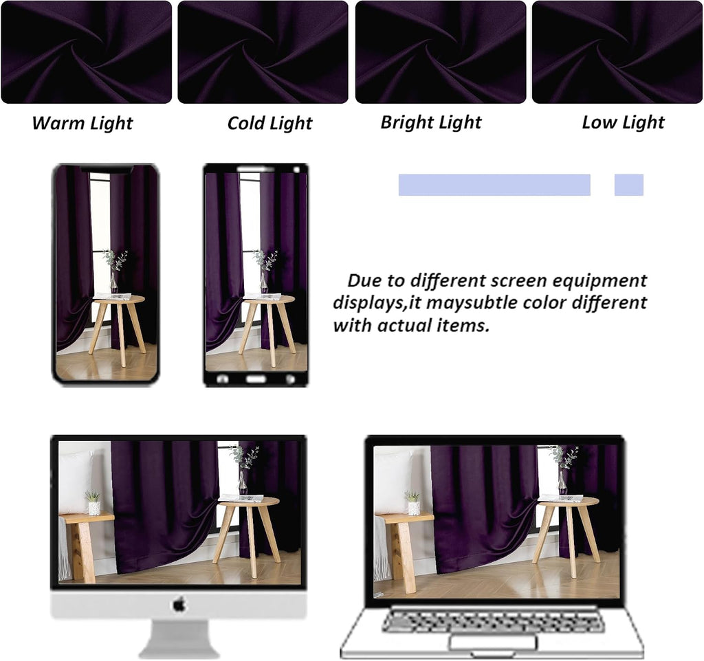 Simplebrand Ava BlackBerry Blackout Curtains for Bedroom 63 Inch Length 2 Panels Set, Nursery Thermal Insulated Energy Saving Rod Pocket Wi…