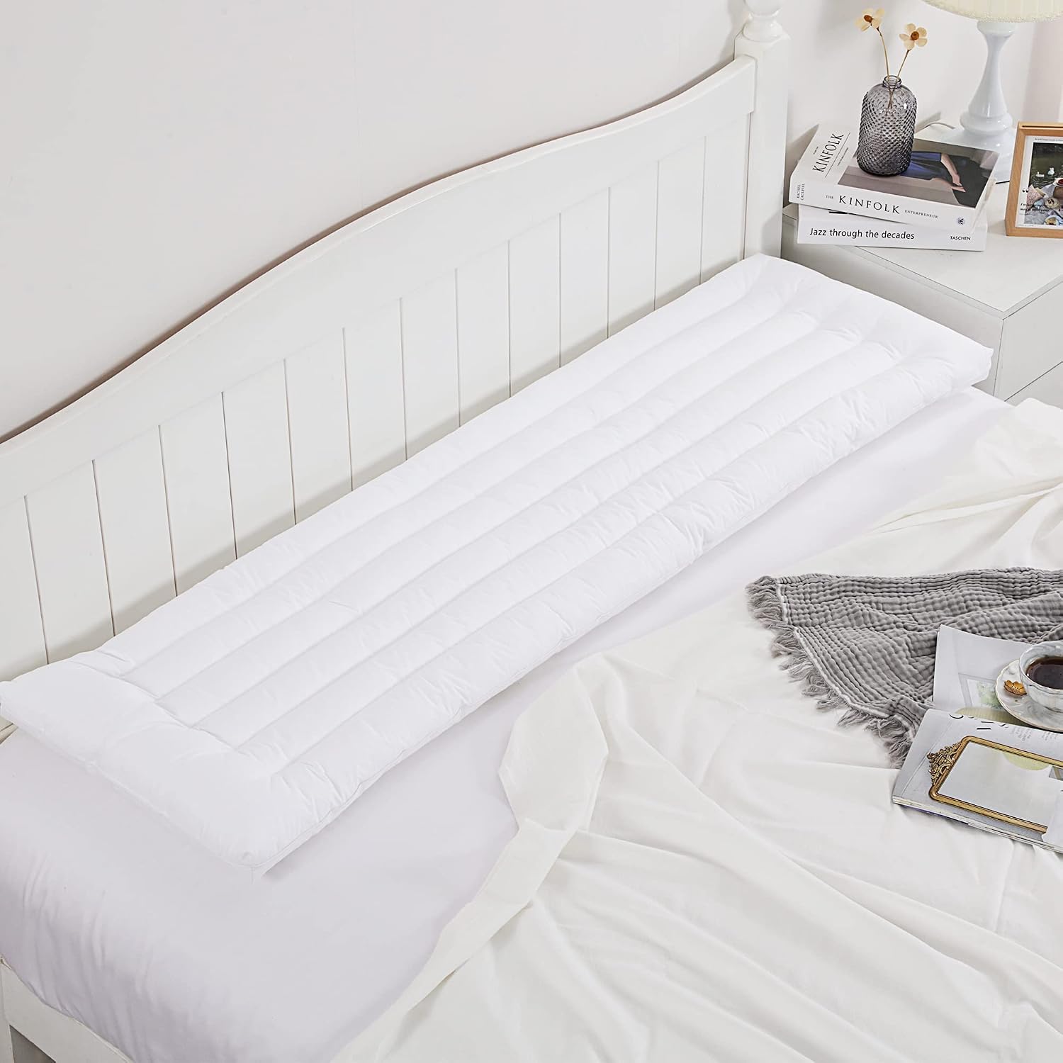 Hombys Body Pillow for Adult Extra Large Thin Stomach Sleeper Bed Pillows for Sleeping with Cotton Cover-Ultra Thin Low Profile, White…