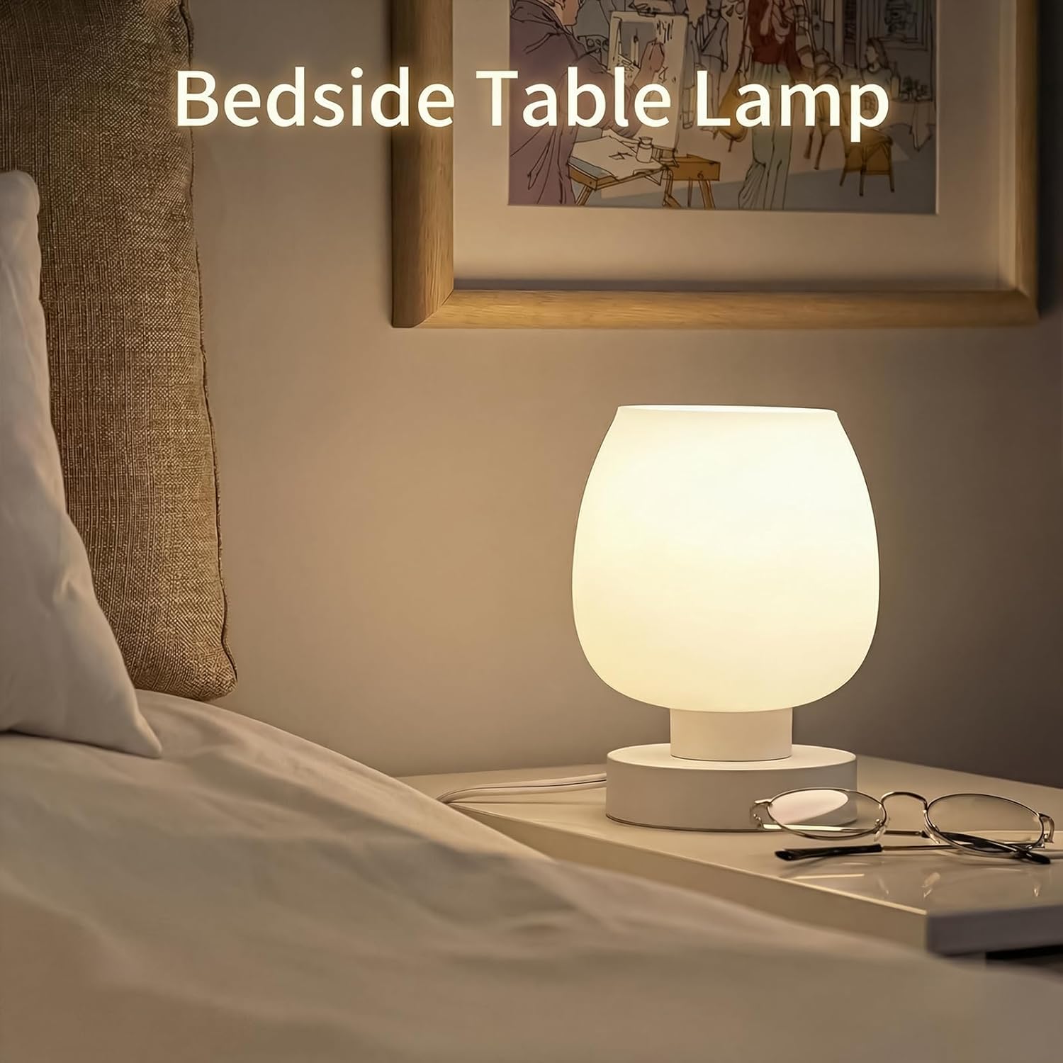 Touch Bedside Table Lamp Set of 2 - Small Modern Table Lamp for Bedroom Living Room Nightstand, 3-Way Dimable Desk lamp with White Opal…