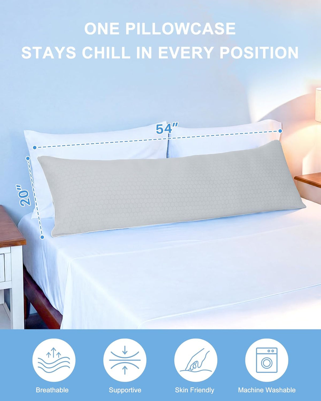 YZ HOME Cooling Body Pillow for Adults, Cold Touch Fabric, Blue Shredded Memory Foam, Support for Side Back Stomach Sleepers, Removable…