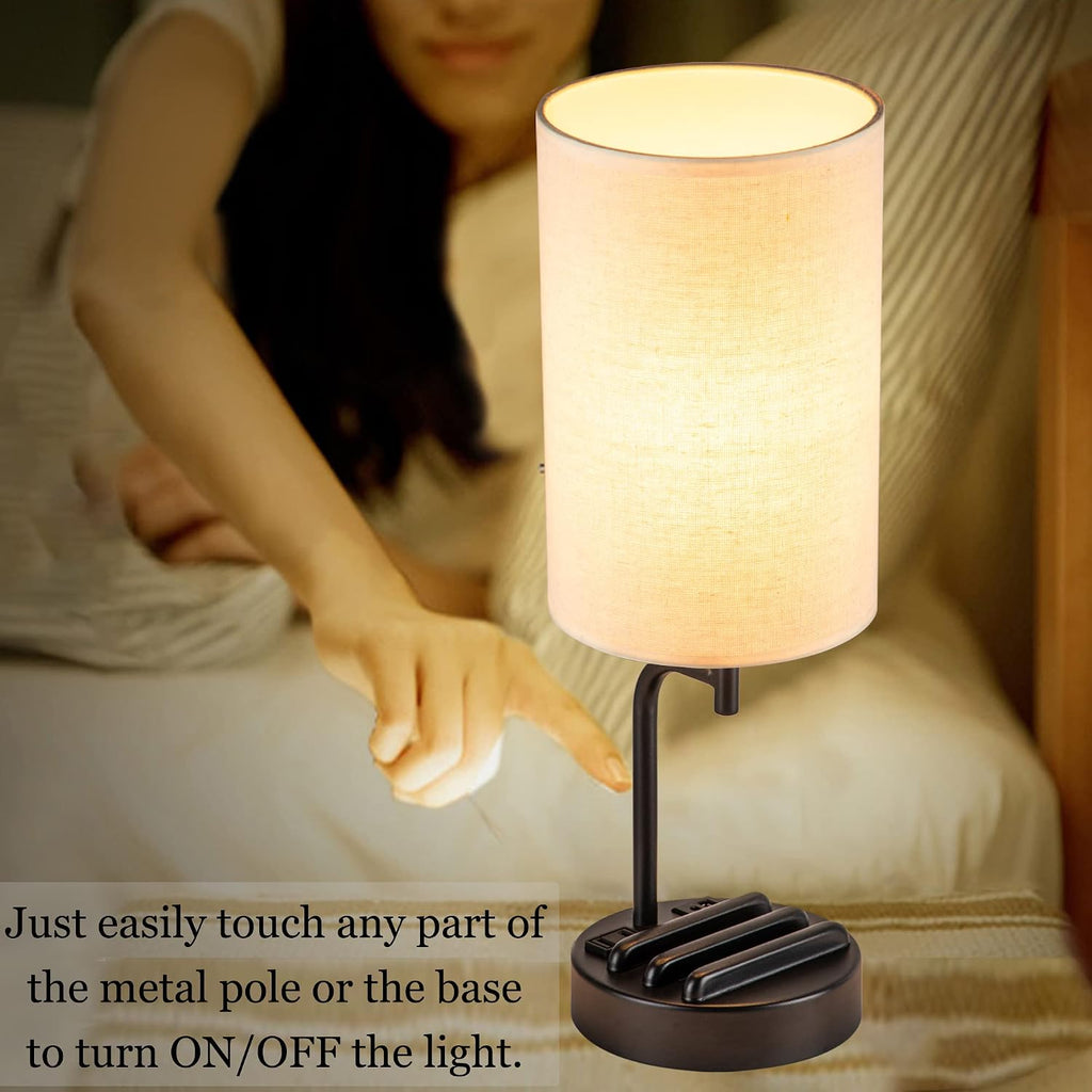 Dreamholder Touch Control USB Table Lamp, Upgraded 3-Way Dimmable Bedside Desk Lamp with USB C & A Charging Ports and AC Outlet…