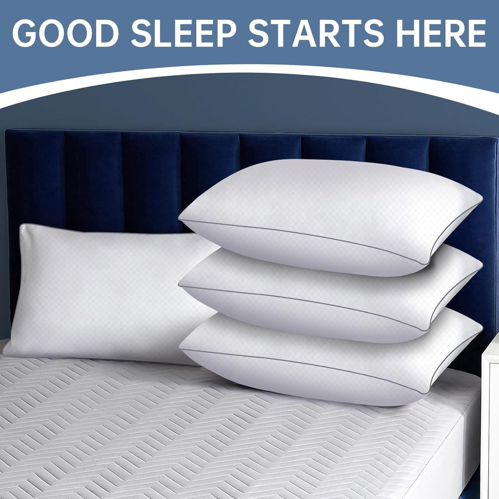 Piwaal Bed Pillows for Sleeping Queen Size Set of 4, Down Alternative Filling, Fluff by Patting Pillows for Back, Stomach or Side Sleepers