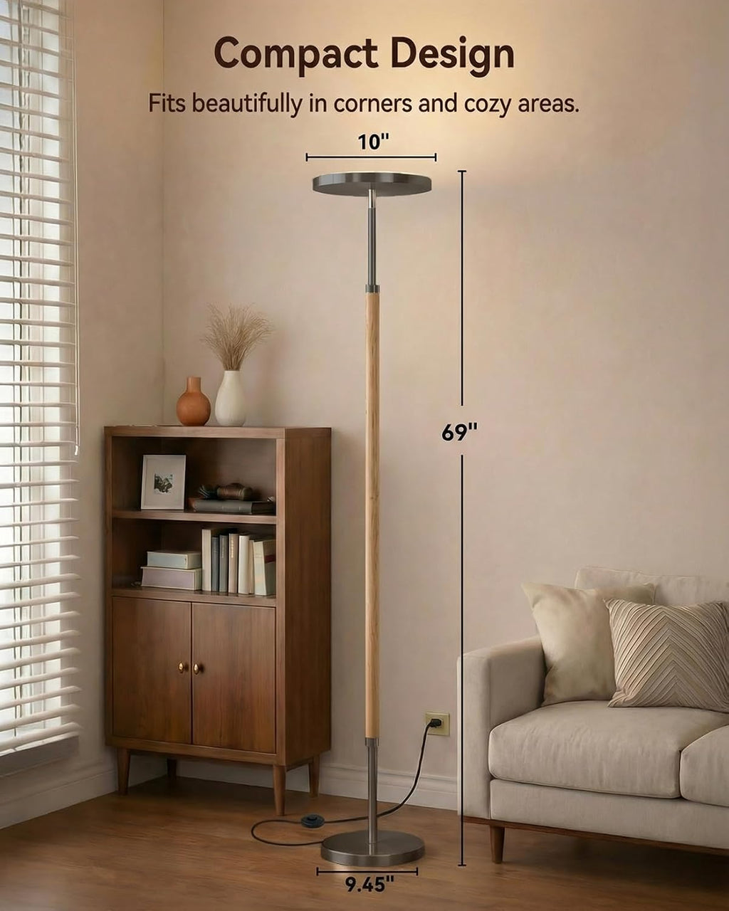 JOOFO Wood Torchiere Floor Lamp, Super Bright Stepless Dimmable LED Uplight Standing Lamp with Remote Adjustable Color Temperature…