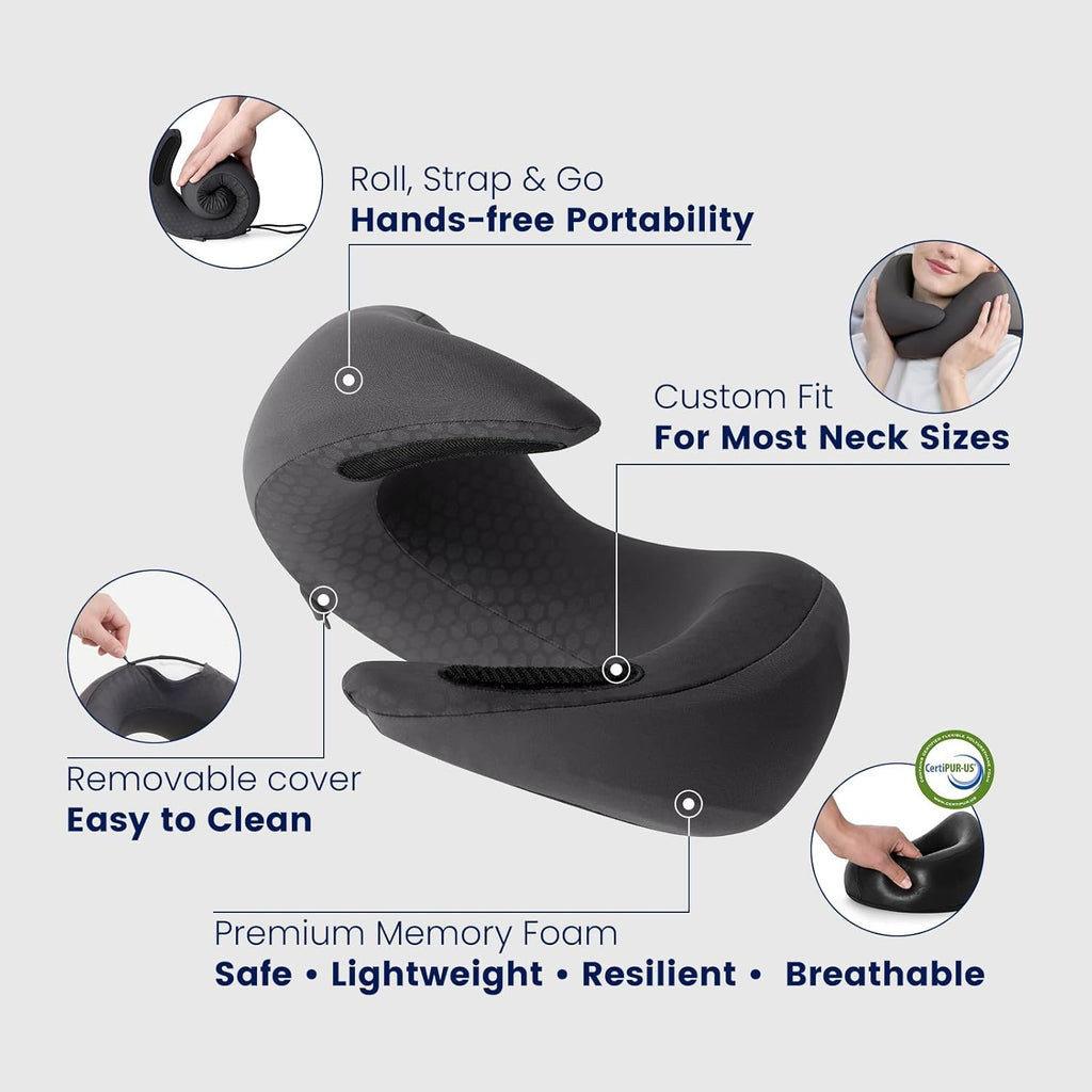 DreamValley Dream Valley® Neck Travel Pillow, Memory Foam Travel Pillow for Airplane, Portable Roll-Up Neck Pillow with Cooling Inner Fabri…