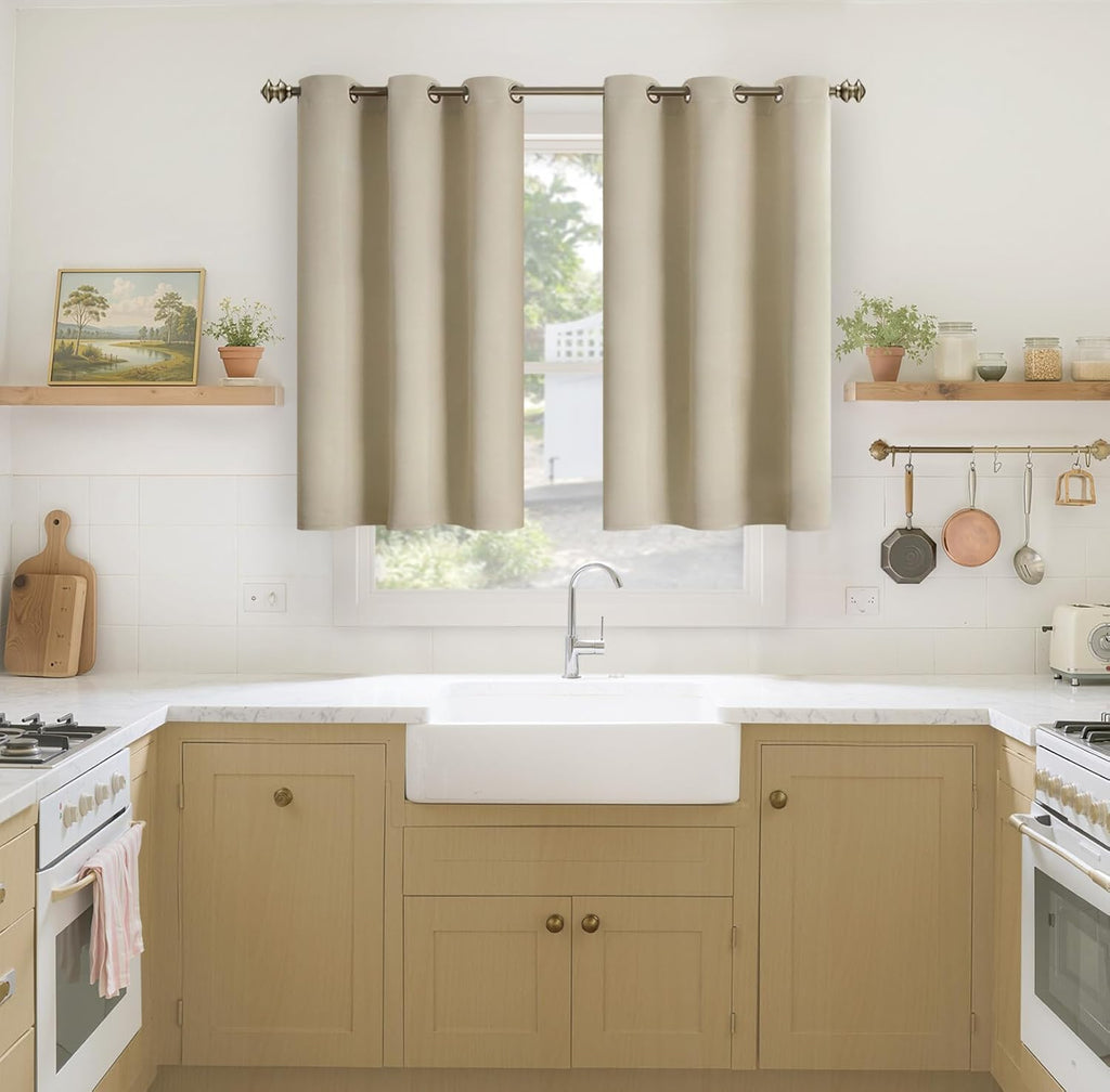 YoungsTex 40 Inches Length Beige Blackout Curtains for Kitchen Window - Short Thermal Insulated Drapes with Grommet Room Darkening Privacy…