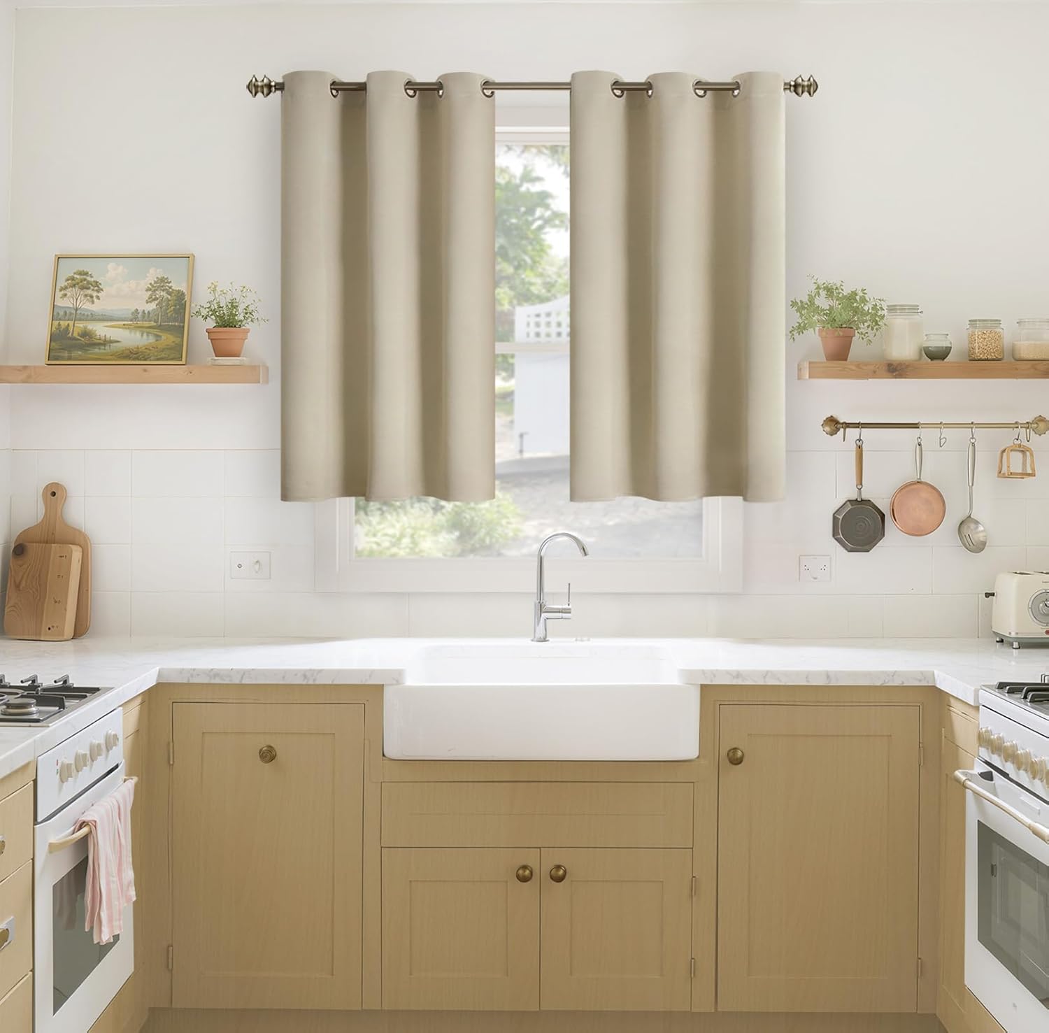 YoungsTex 40 Inches Length Beige Blackout Curtains for Kitchen Window - Short Thermal Insulated Drapes with Grommet Room Darkening Privacy…