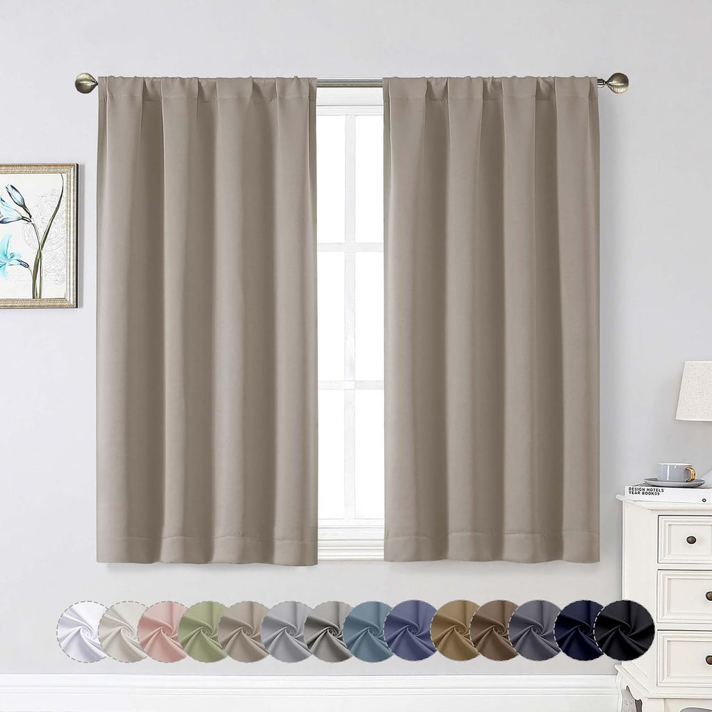 WelvetBLK Stone Room Darkening Curtains for Bedroom Living Room 45 Inch Length 2 Panels Set, Soft Solid Thermal Insulated Rod Pocket Short…