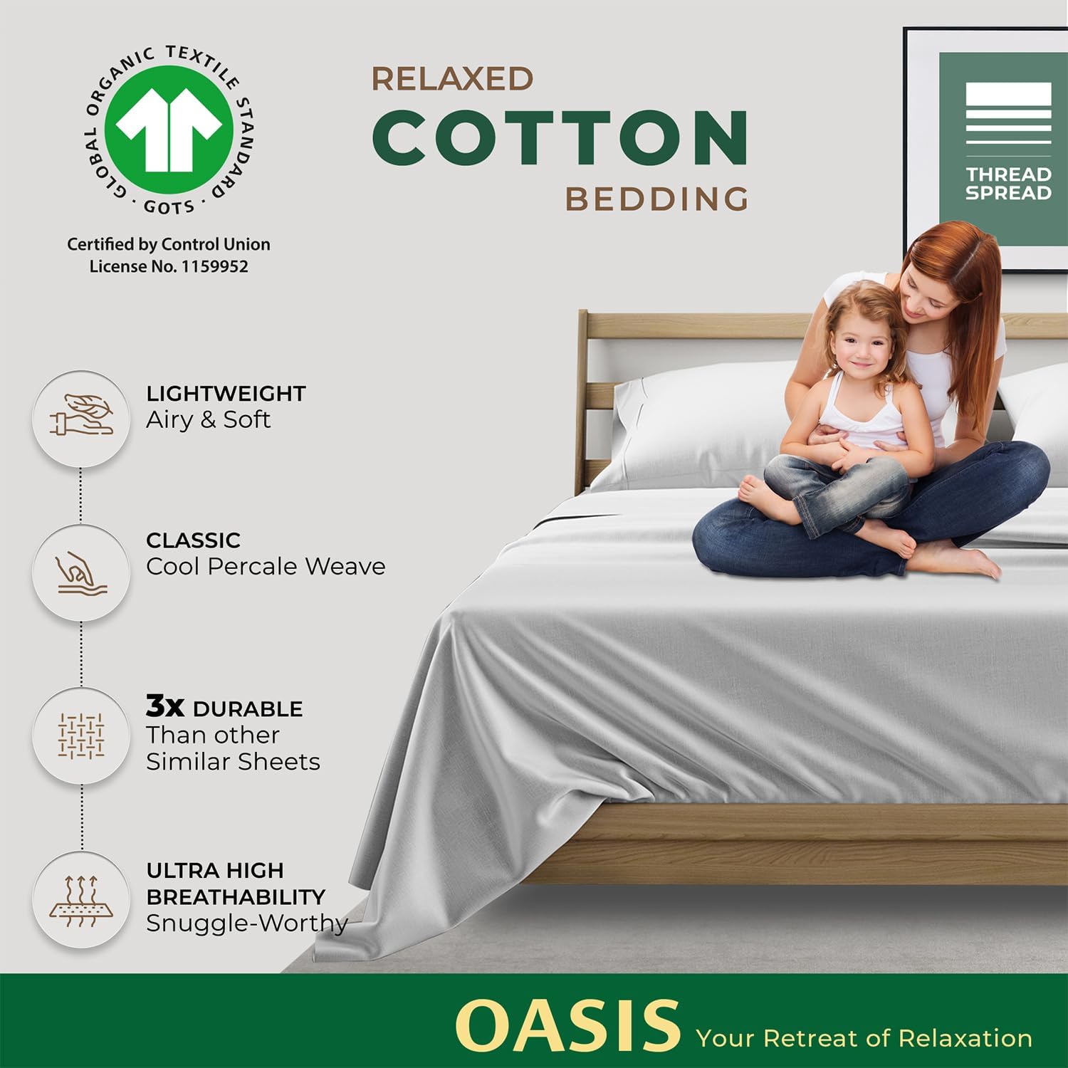 THREAD SPREAD 100% Organic Cotton Sheets Full Size - 4 PC Organic Cotton Full Size Percale Weave Sheet Set, Soft, Cooling, Crisp &…