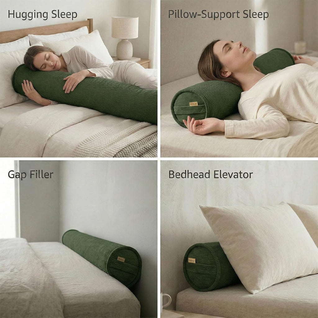 Body Pillow for Adults – Corduroy Long Round Bolster Pillow for Bed, Cuddle Pillow with Full Support for Side Sleepers & Restful Sleep,39…