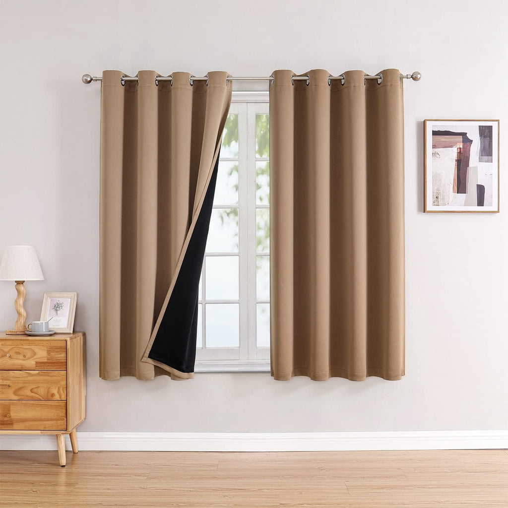 ChrisDowa 100% Blackout Curtains for Bedroom with Black Liner, 2 Thick Layers Total Blackout Thermal Insulated Grommet Window Curtains 2 Pa…