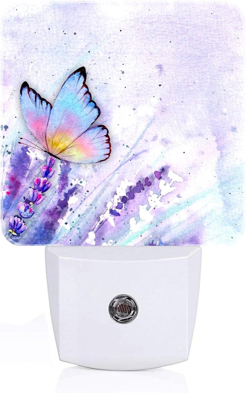 Lavender Butterfly Night Light, Plug-in Nightlights Auto Sensor Night Lamp Dusk-to-Dawn Lamp Home Decor for Nursery Children Girls Boys