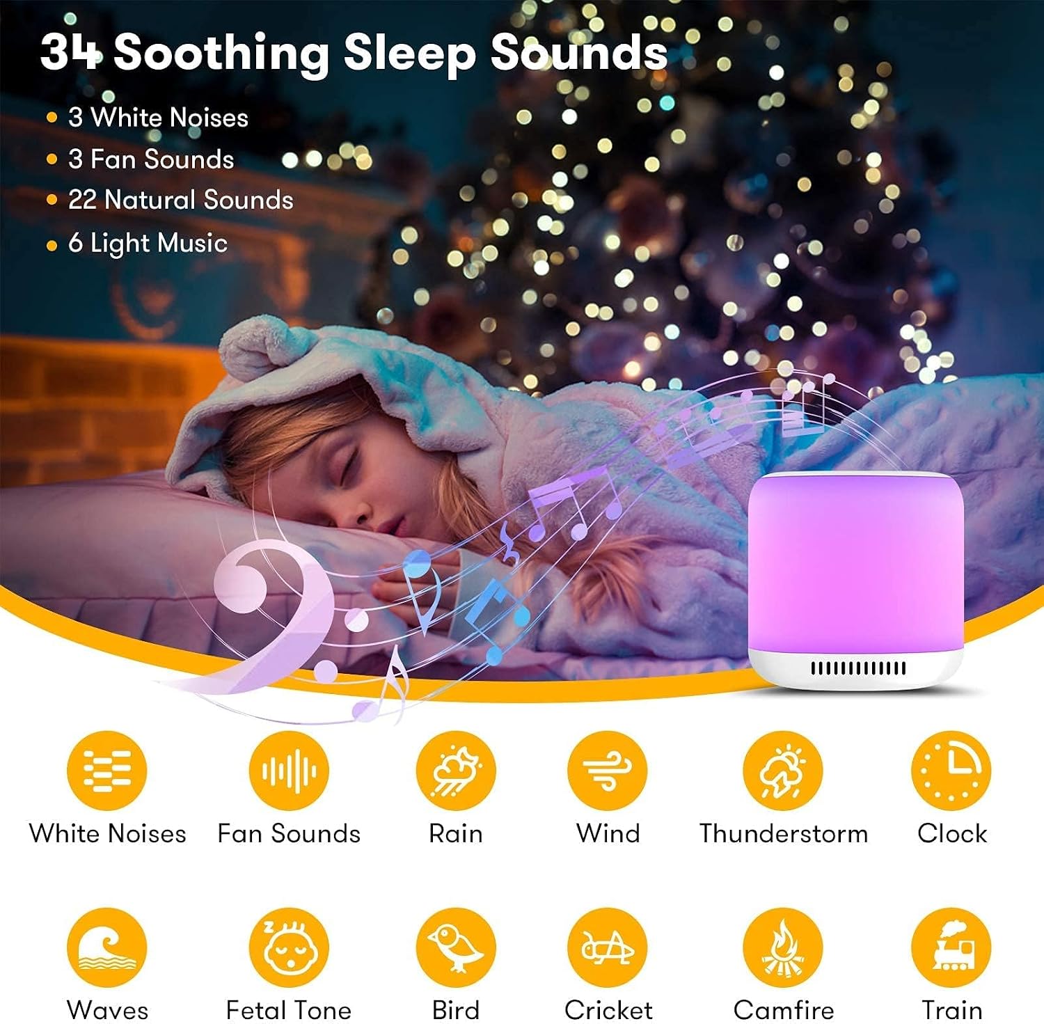 VanSmaGo White Noise Sound Machine Baby for Sleeping with Night Light – 34 Soothing Sounds, Rechargeable White Noise Machine for Baby…