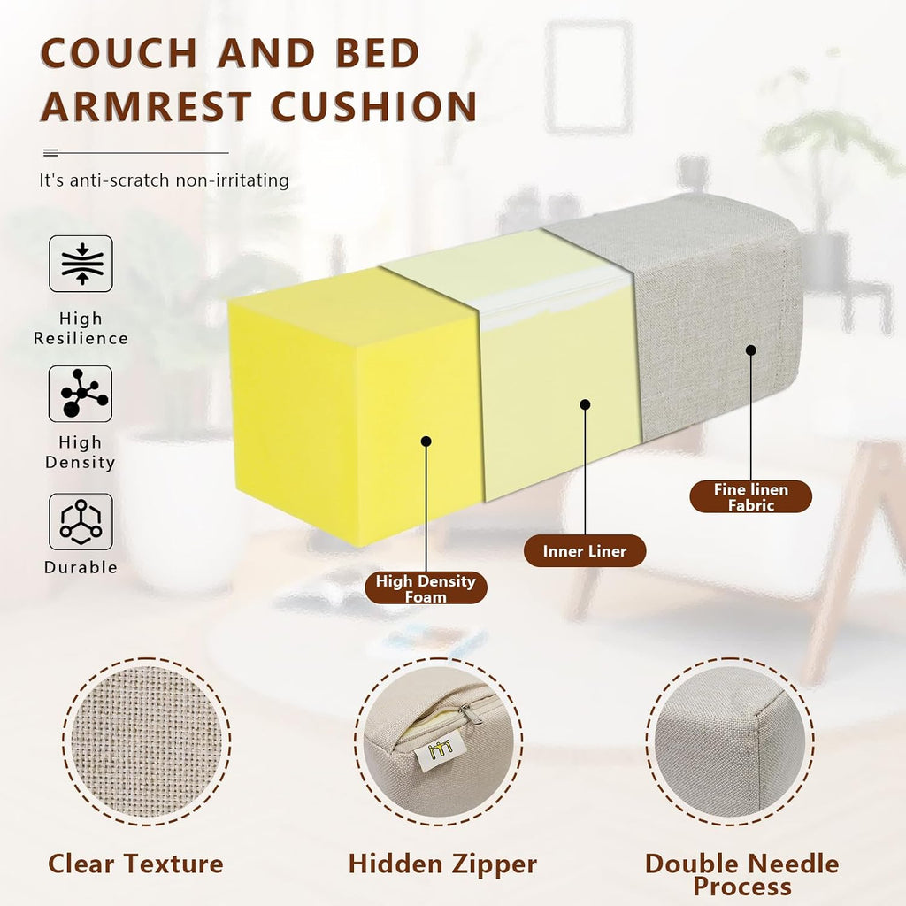 MMuteTouch 2 Pack Couch Arm Rest Pillow, 6''x6''x20'' Linen Cover, High Density Foam Armrest Cushion, Removable & Washable Elbow Support fo…