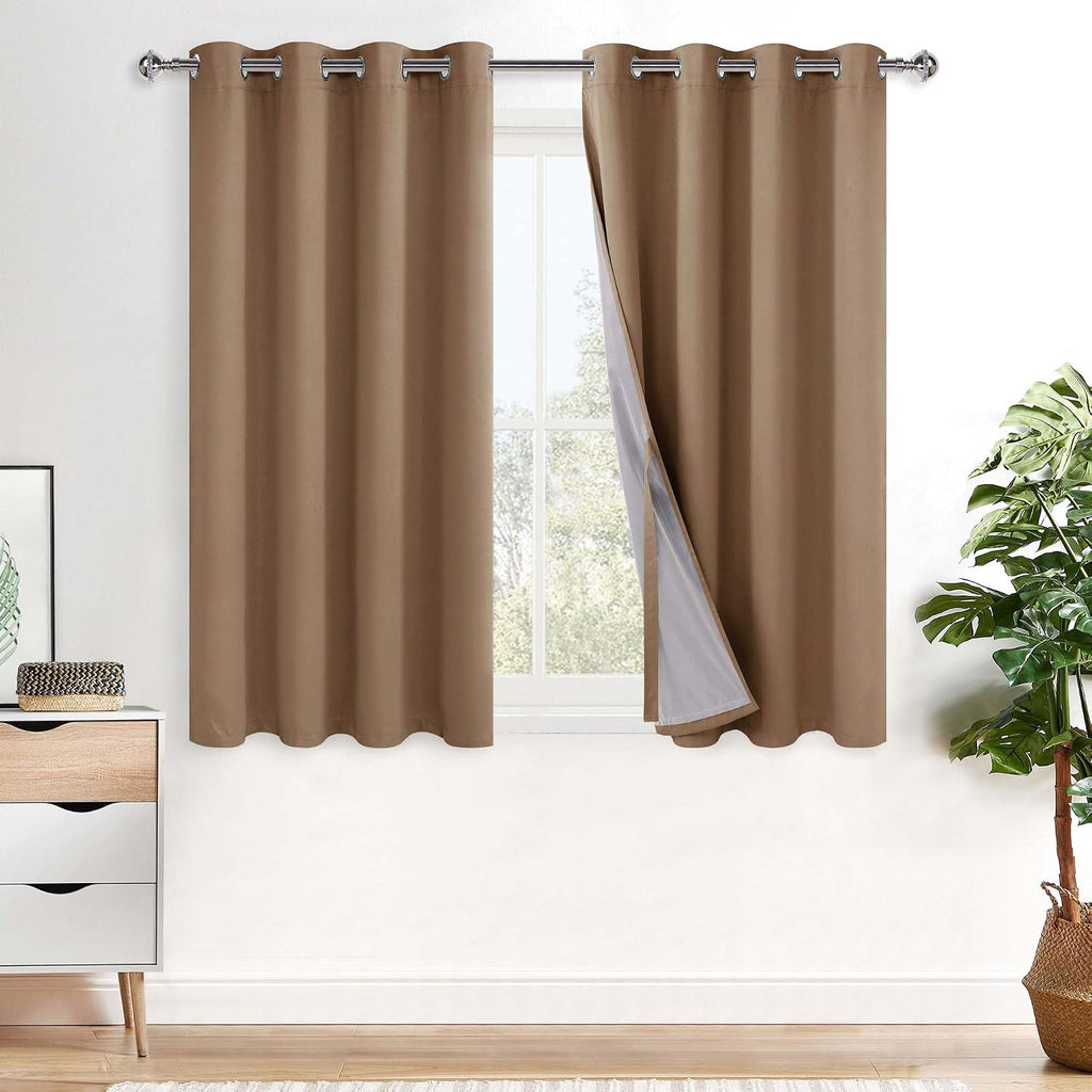 Xwzo Full Shading Blackout Curtains 45 Inches Length - Heat and Light Blocking Ring Top Window Drapes with Black Liner Backing for Bedroom…