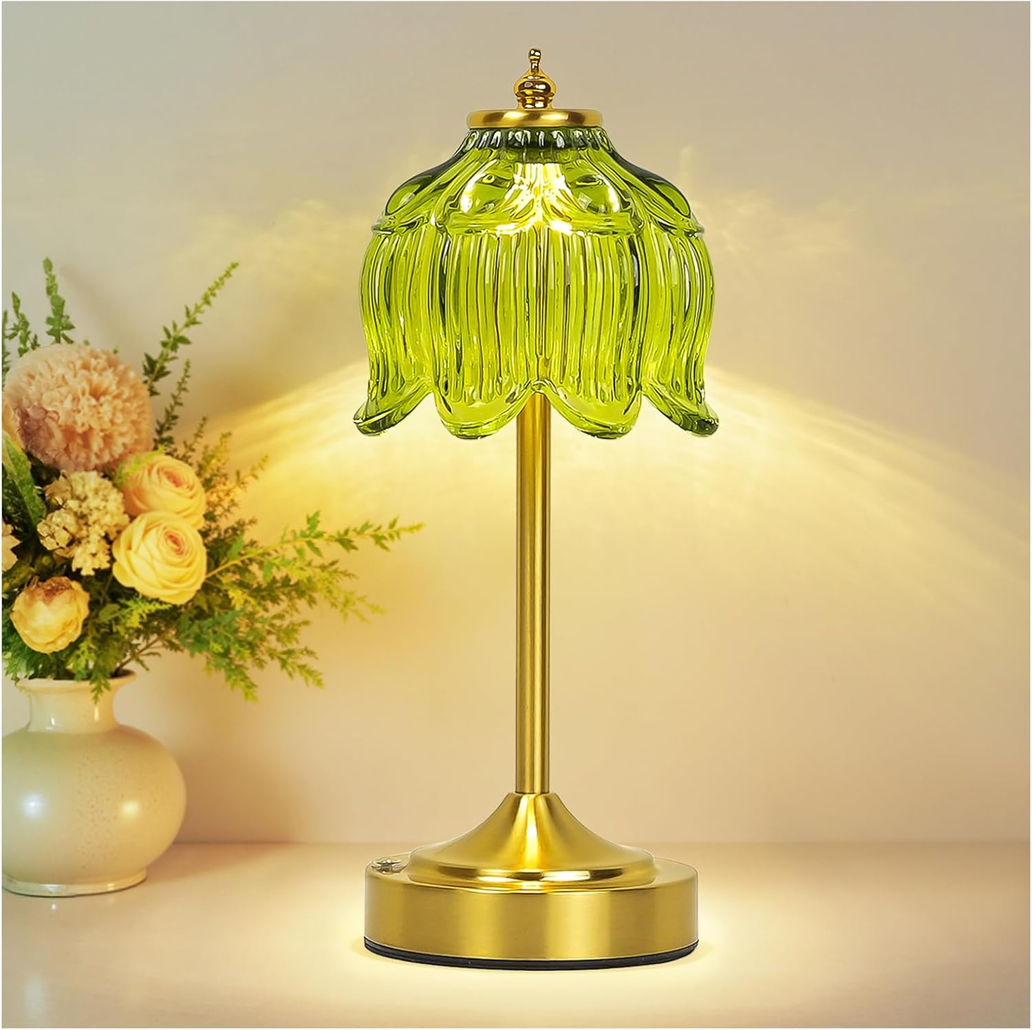 Cordless Lotus Flower Table Lamp, 5200mAh Rechargeable Battery Operated Portable Lamp, 3-Color Dimmable Touch Control Small Desk Lamp for…